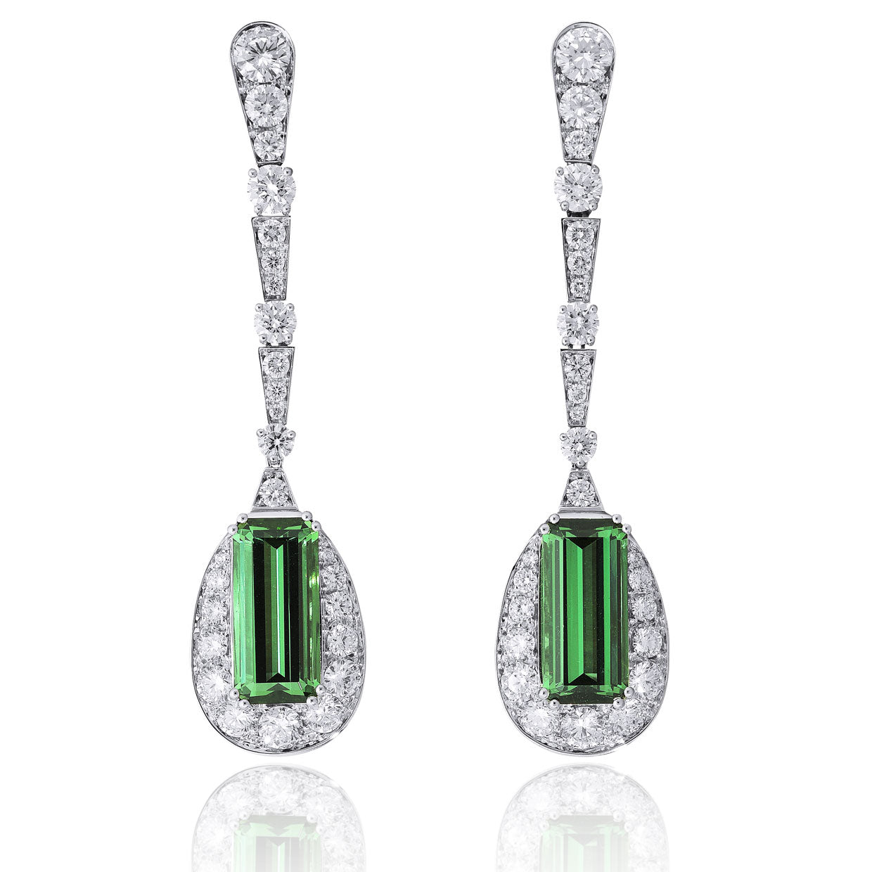 Picchiotti - Green Tourmalin and Diamond Drop Earrings in 18K White Gold - Jackson Hole Jewelry Company