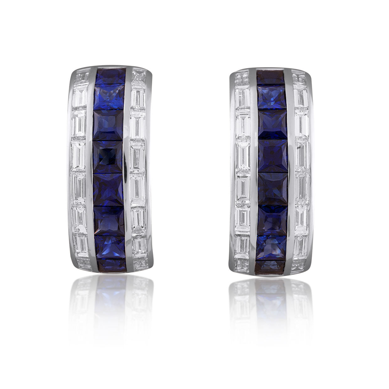 Picchiotti - Princess-Cut Blue Sapphire and Diamond Earrings in 18K White Gold - Jackson Hole Jewelry Company