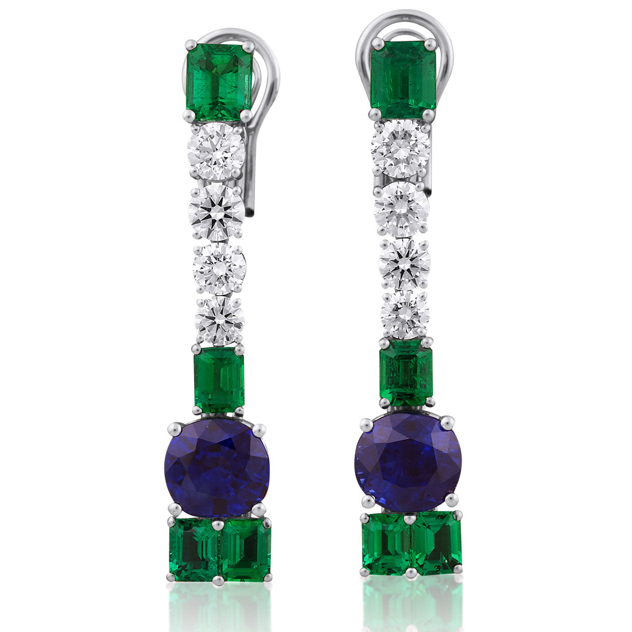 Picchiotti - Emerald, Blue Sapphire and White Diamond Drop Earrings in 18K White Gold - Jackson Hole Jewelry Company