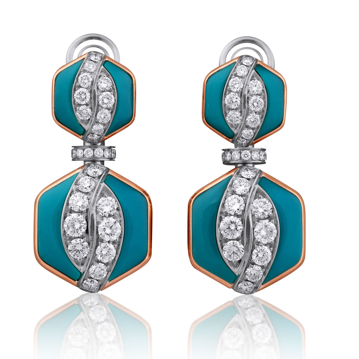 Picchiotti - Reversible Turquoise, White Ceramic & Diamond Earrings in 18K Rose/White Gold - Jackson Hole Jewelry Company