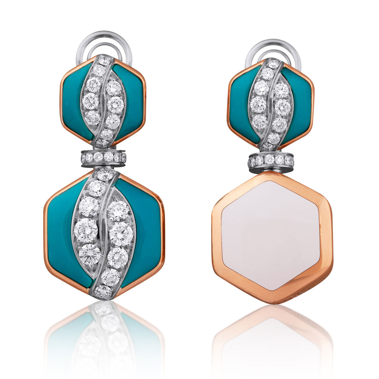 Picchiotti - Reversible Turquoise, White Ceramic & Diamond Earrings in 18K Rose/White Gold - Jackson Hole Jewelry Company