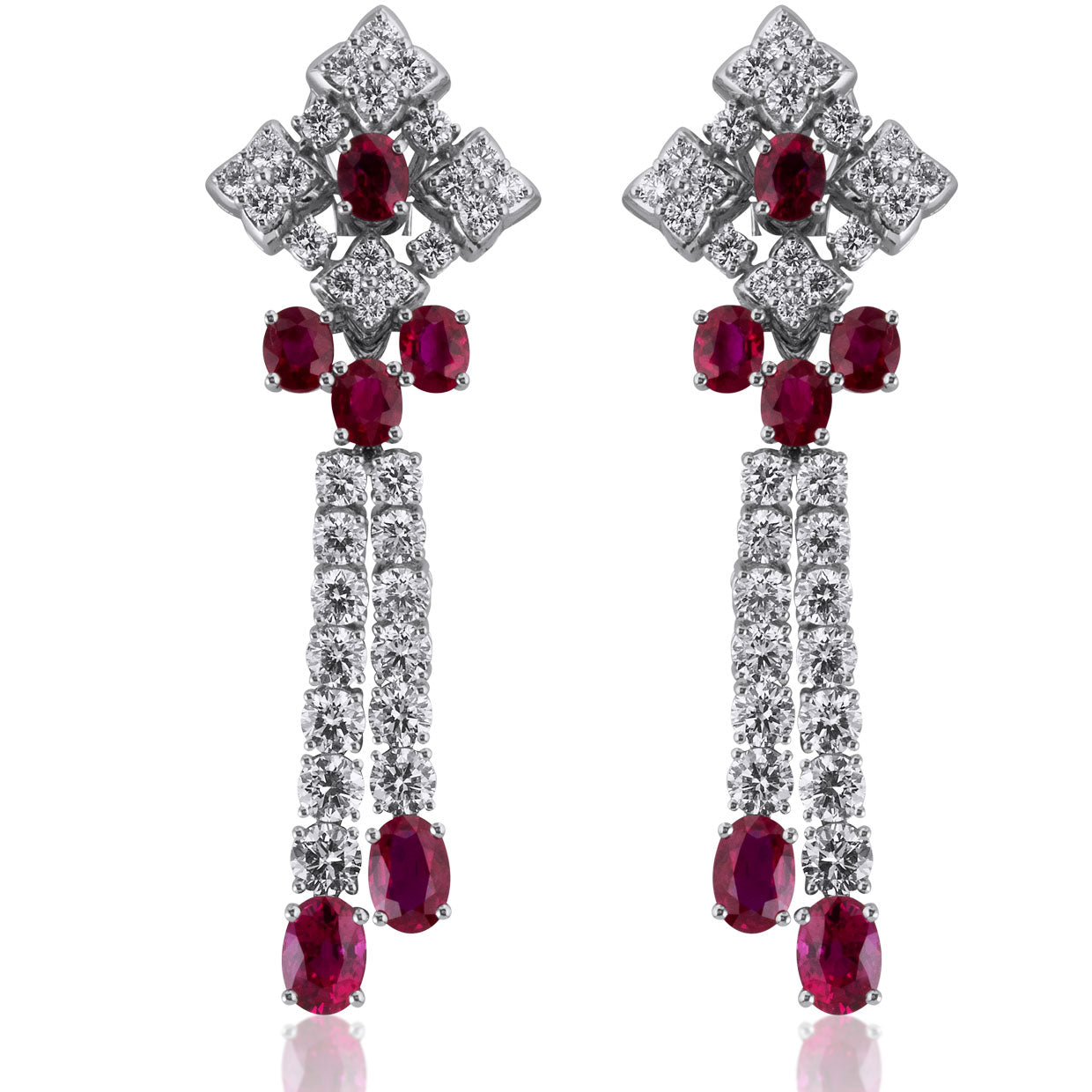Picchiotti - Ruby and Diamond Long Drop Earrings in 18K White - Jackson Hole Jewelry Company