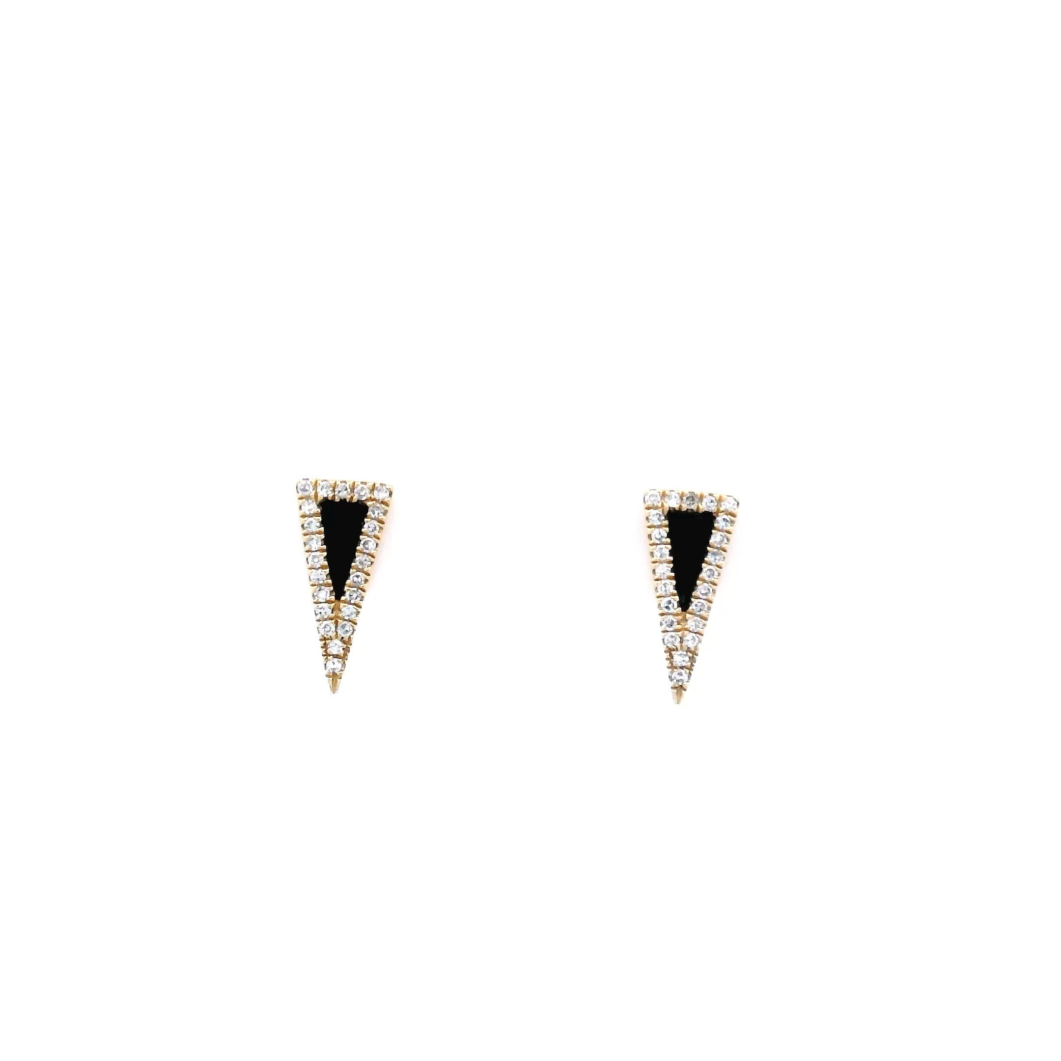 BLACK ONYX GATSBY STUD EARRINGS WITH DIAMONDS IN 14K YELLOW GOLD (triangle) - Jackson Hole Jewelry Company