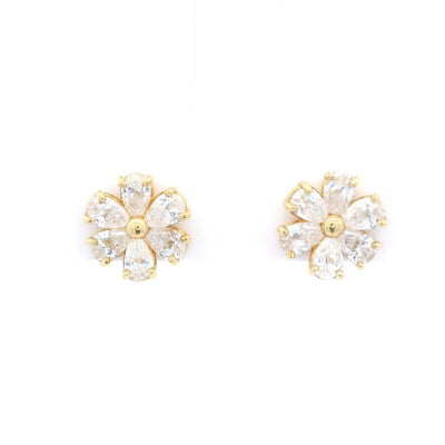 18K Yellow Gold Pear Shape Mini Flower Earrings - Jackson Hole Jewelry Company