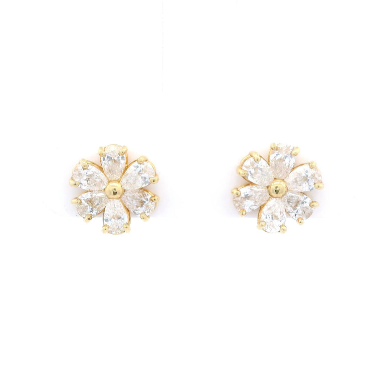 18K Yellow Gold Pear Shape Mini Flower Earrings - Jackson Hole Jewelry Company