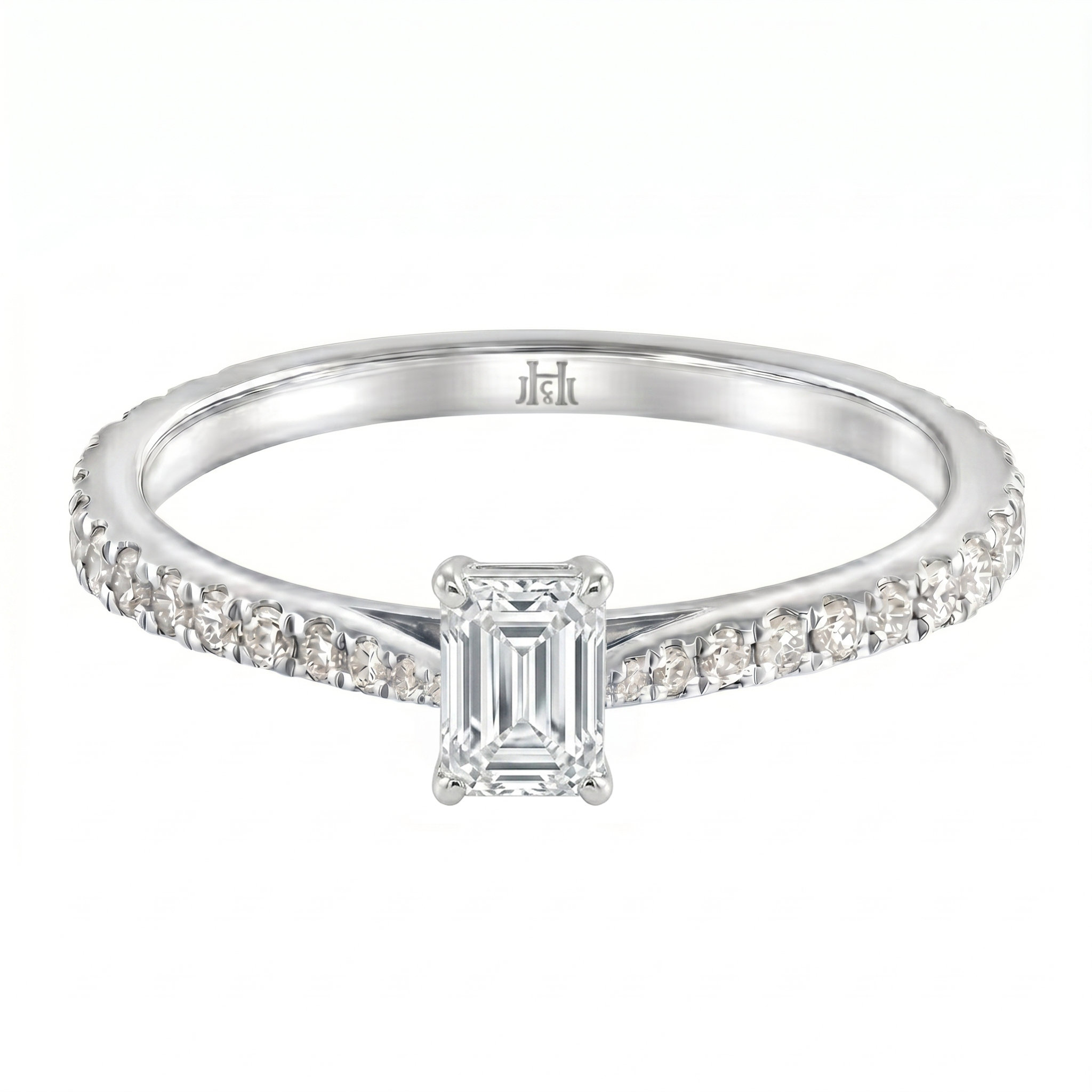 Le PeTeton Emerald Cut Diamond Engagement Ring with Pavé Set in 18K Gold - Jackson Hole Jewelry Company