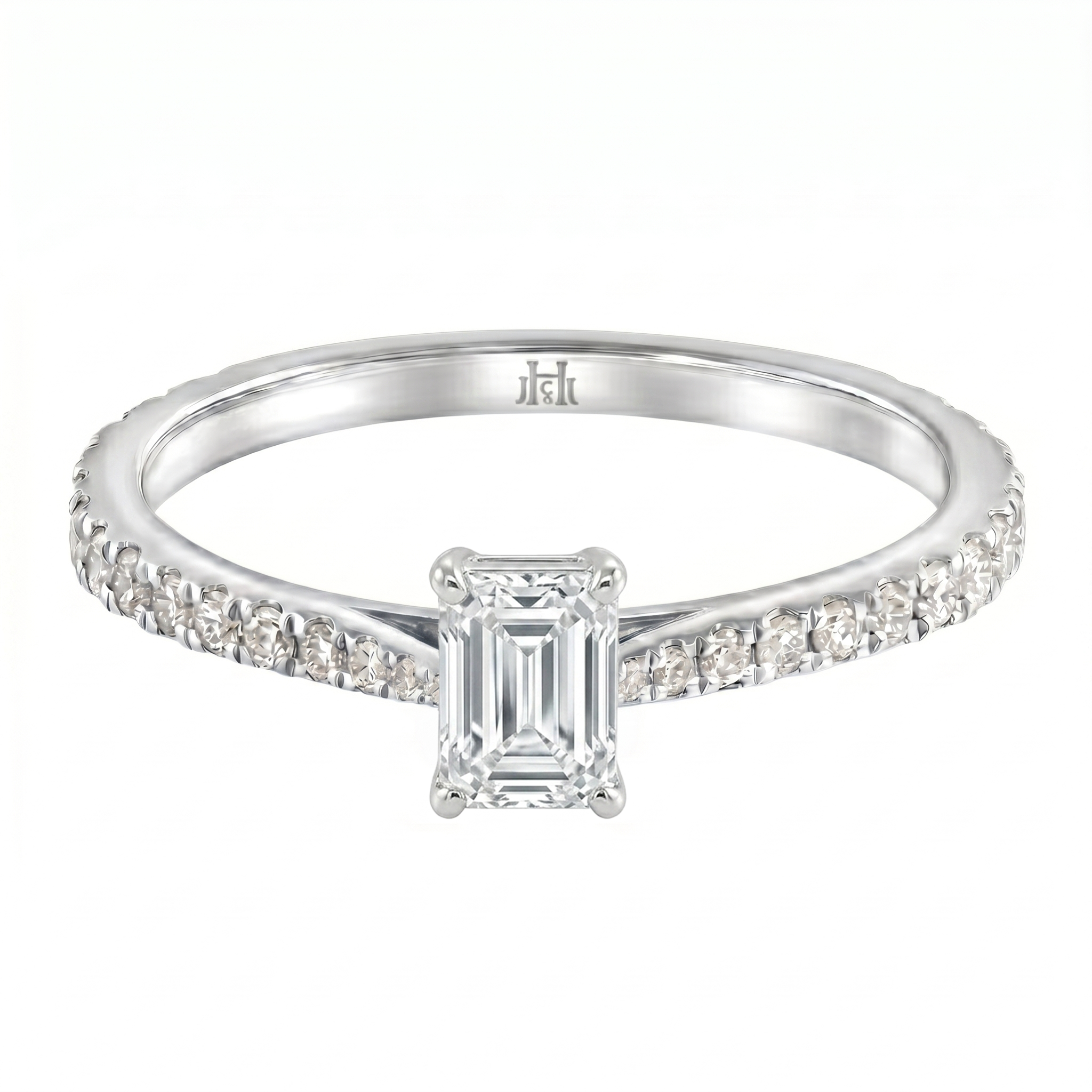 Le PeTeton Emerald Cut Diamond Engagement Ring with Pavé Set in 18K Gold - Jackson Hole Jewelry Company