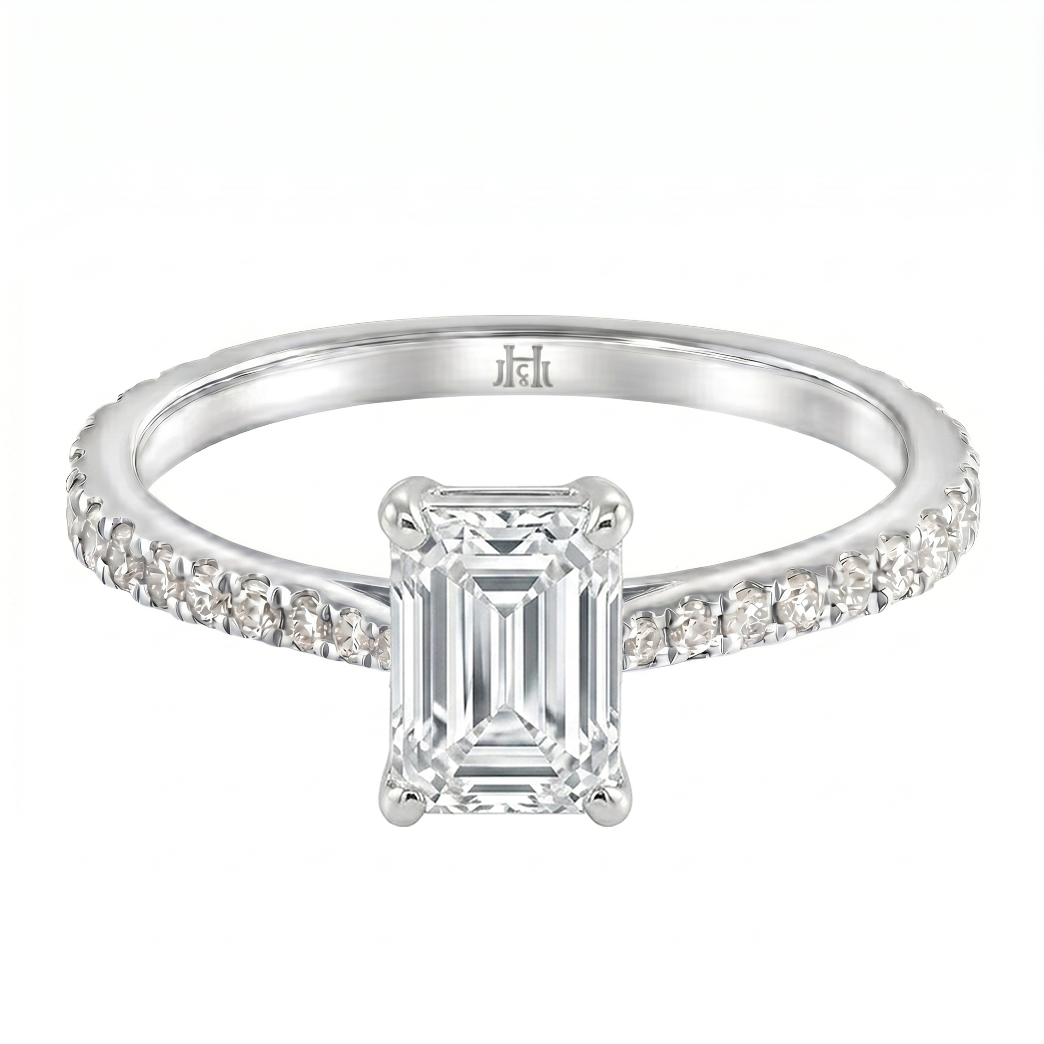 Le Grande Teton Emerald Cut Diamond Solitaire Engagement Ring with Pavé Set in 18K Gold - Jackson Hole Jewelry Company