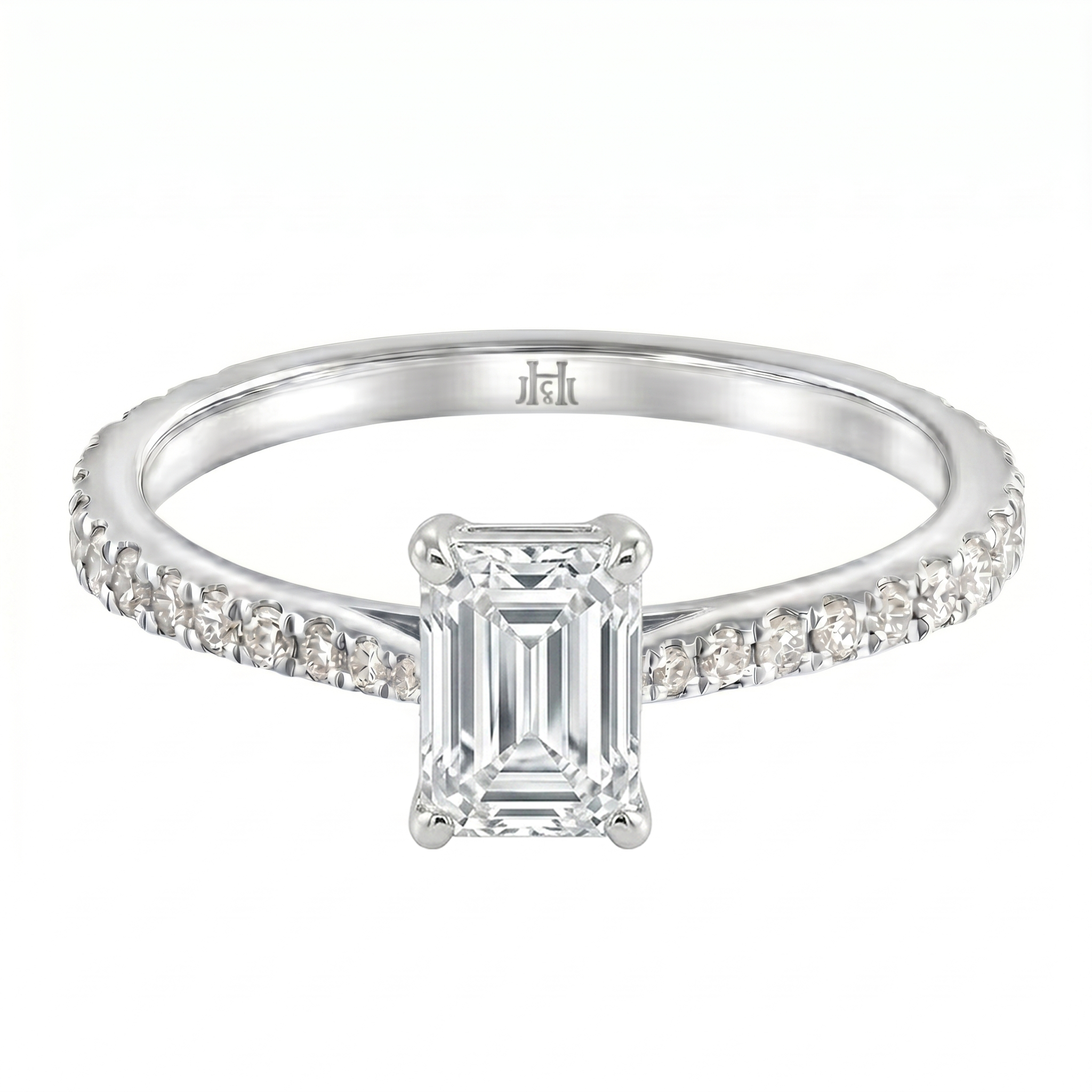 Le Grande Teton Emerald Cut Diamond Solitaire Engagement Ring with Pavé Set in 18K Gold - Jackson Hole Jewelry Company