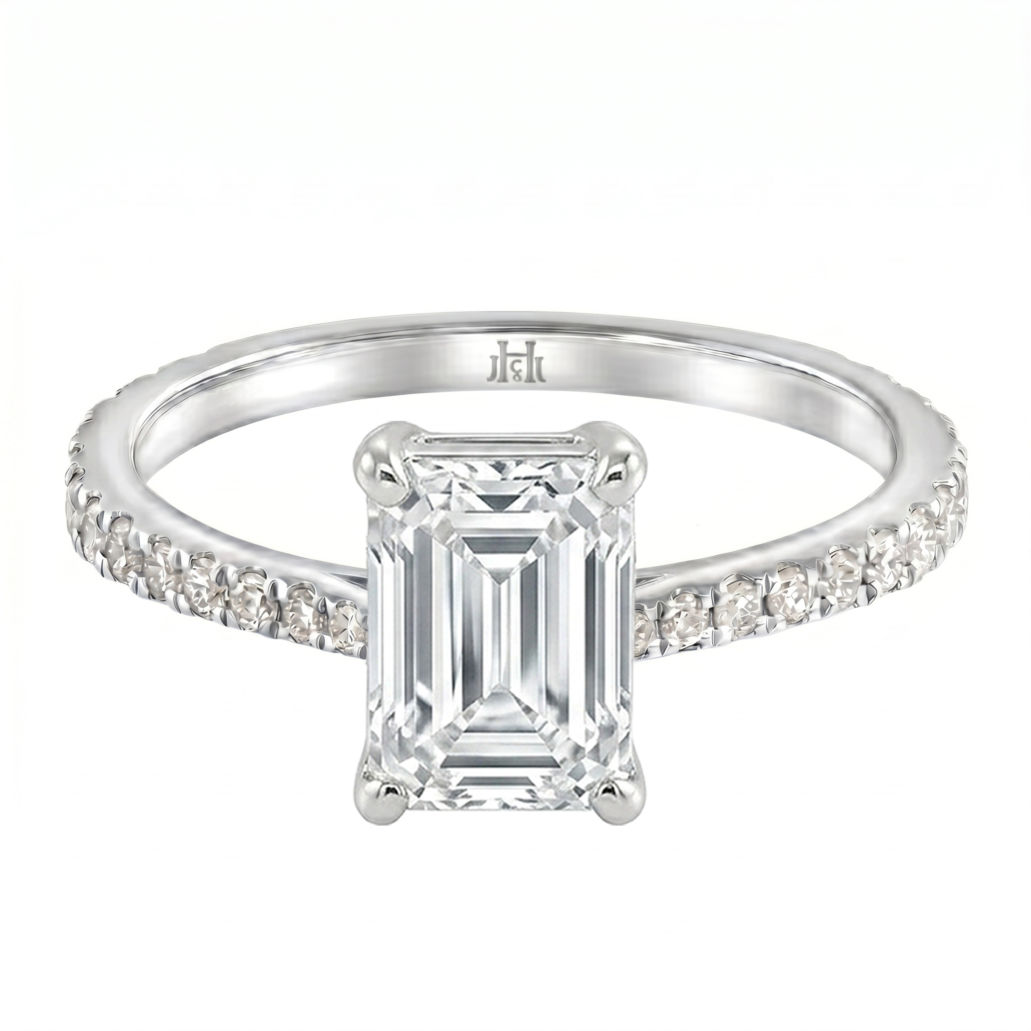 Le Grande Teton Emerald Cut Diamond Solitaire Engagement Ring with Pavé Set in 18K Gold - Jackson Hole Jewelry Company