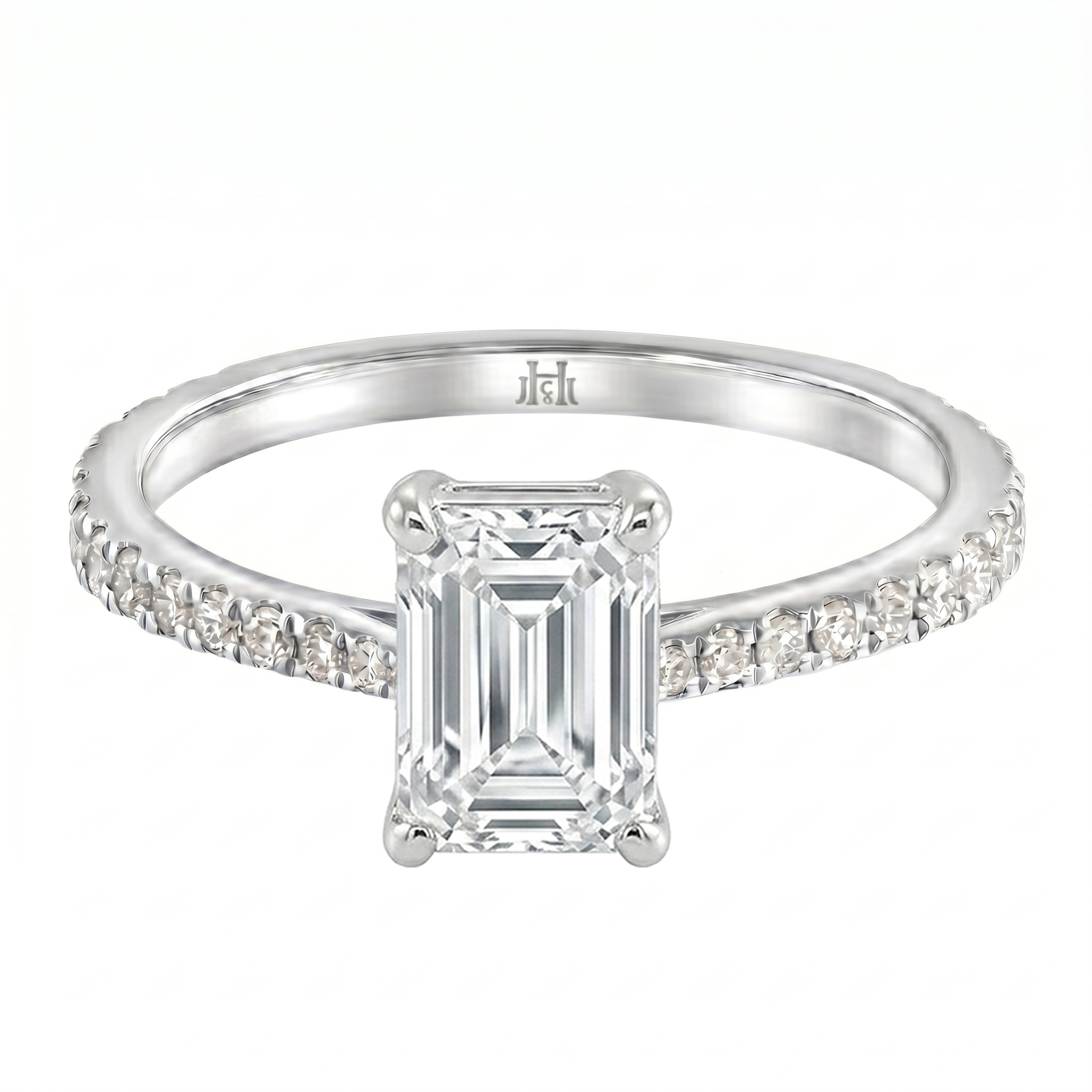 Le Grande Teton Emerald Cut Diamond Solitaire Engagement Ring with Pavé Set in 18K Gold - Jackson Hole Jewelry Company