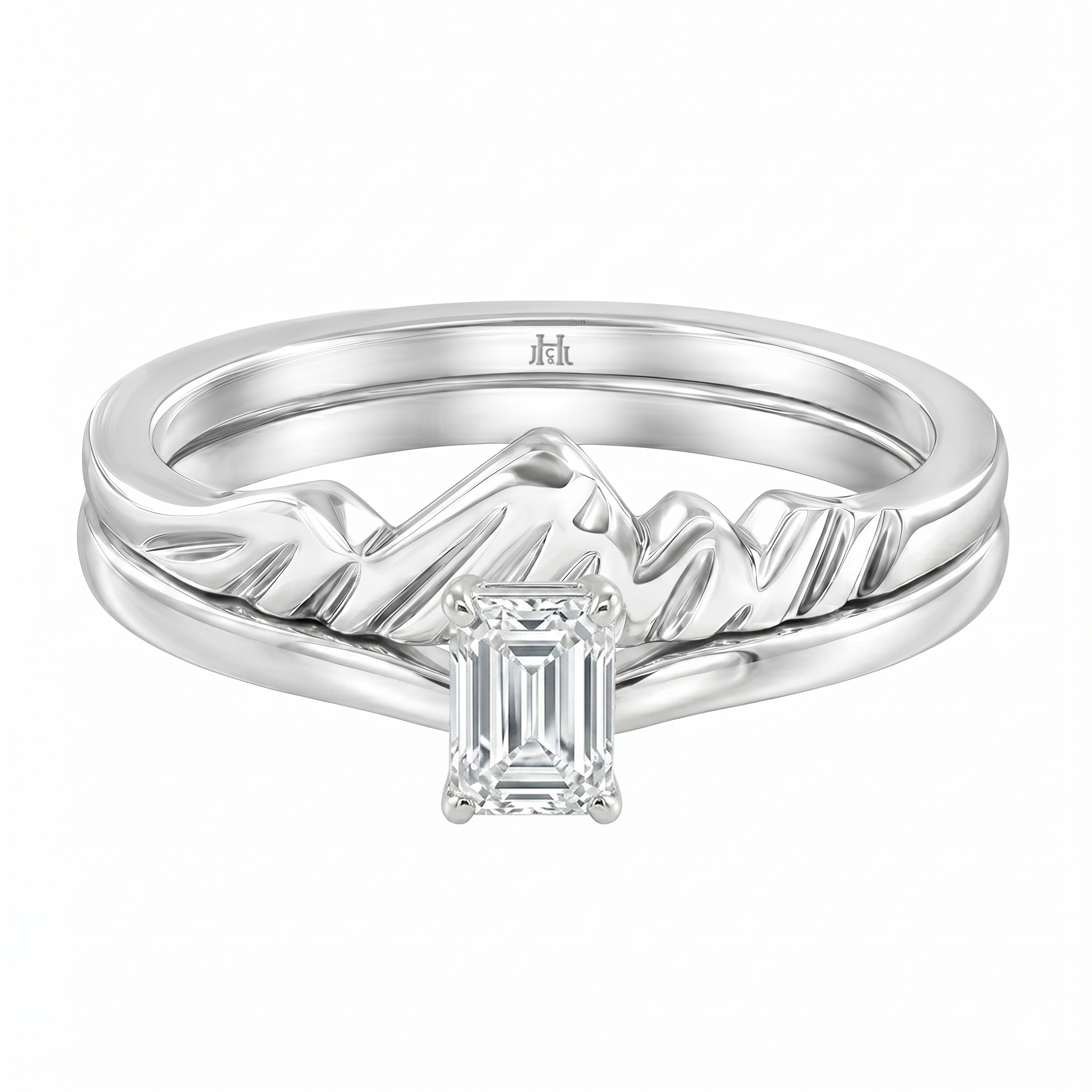 Le PeTeton Emerald Cut Diamond Solitaire Engagement Dúo Stack Rings in 18K Gold - Jackson Hole Jewelry Company