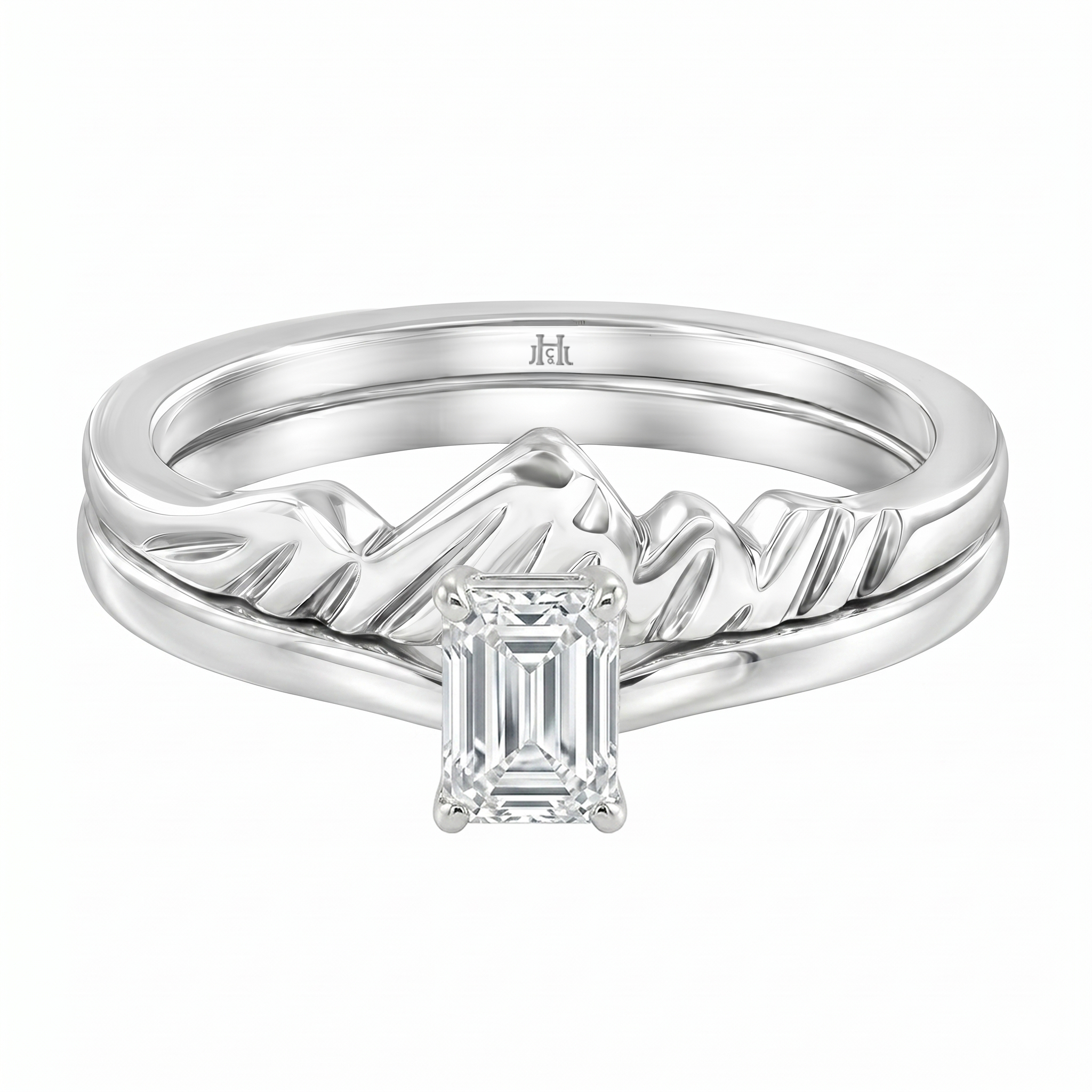 Le PeTeton Emerald Cut Diamond Solitaire Engagement Dúo Stack Rings in 18K Gold - Jackson Hole Jewelry Company