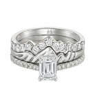 Le Grande Teton Emerald Cut Diamond Solitaire Engagement Trio Stack Rings with Pavé Set in 18K Gold - Jackson Hole Jewelry Company