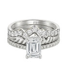 Le Grande Teton Emerald Cut Diamond Solitaire Engagement Trio Stack Rings with Pavé Set in 18K Gold - Jackson Hole Jewelry Company