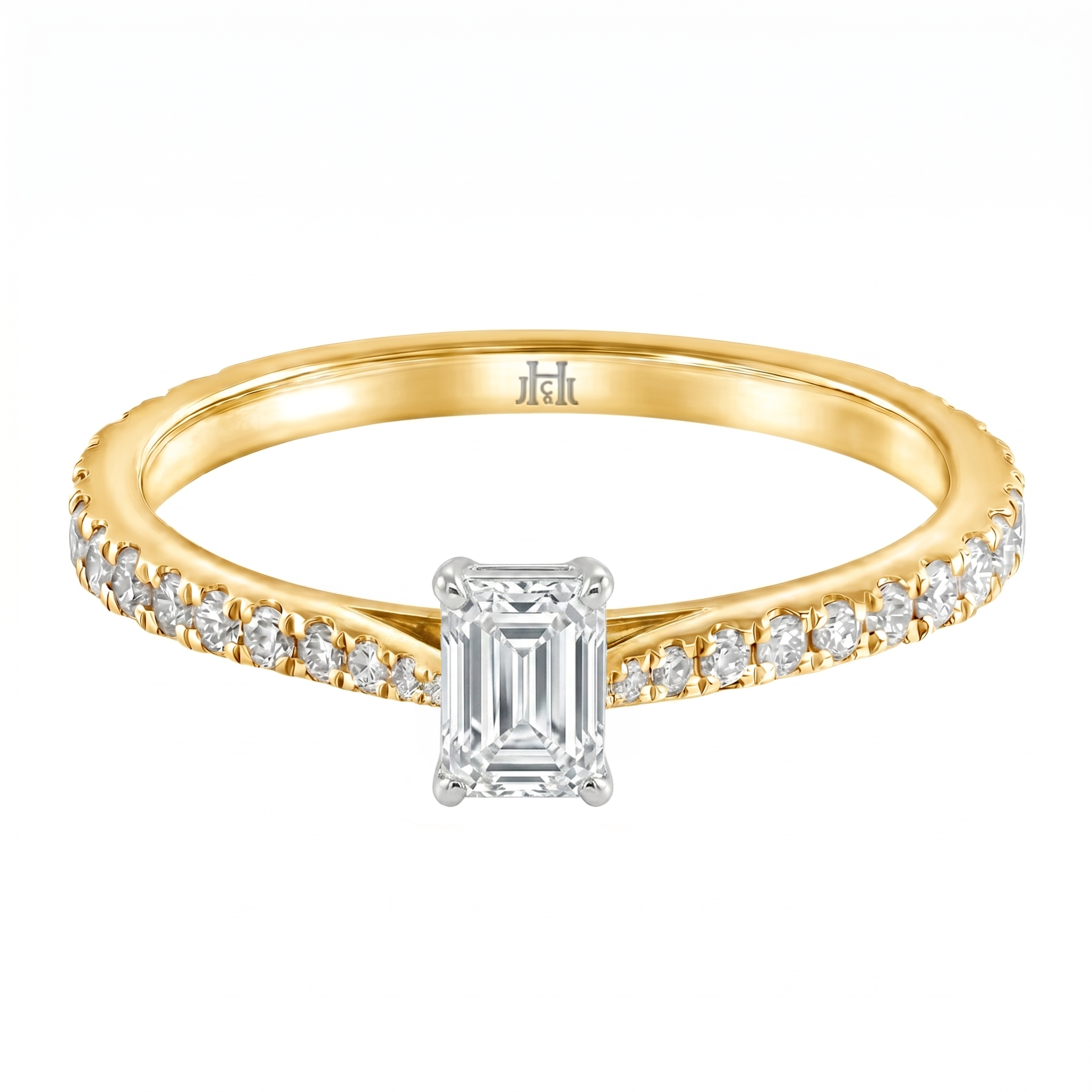 Le PeTeton Emerald Cut Diamond Engagement Ring with Pavé Set in 18K Gold - Jackson Hole Jewelry Company