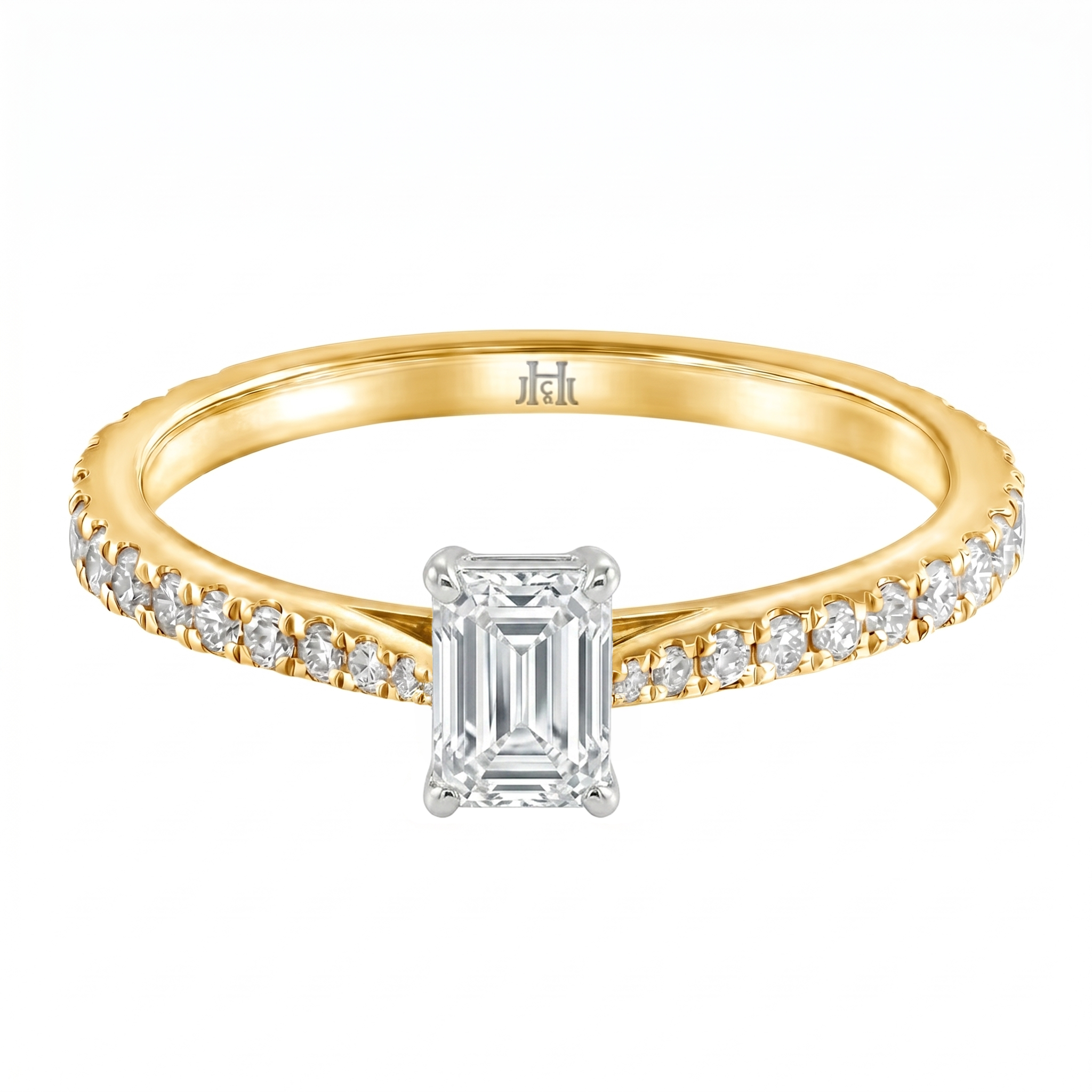 Le PeTeton Emerald Cut Diamond Engagement Ring with Pavé Set in 18K Gold - Jackson Hole Jewelry Company