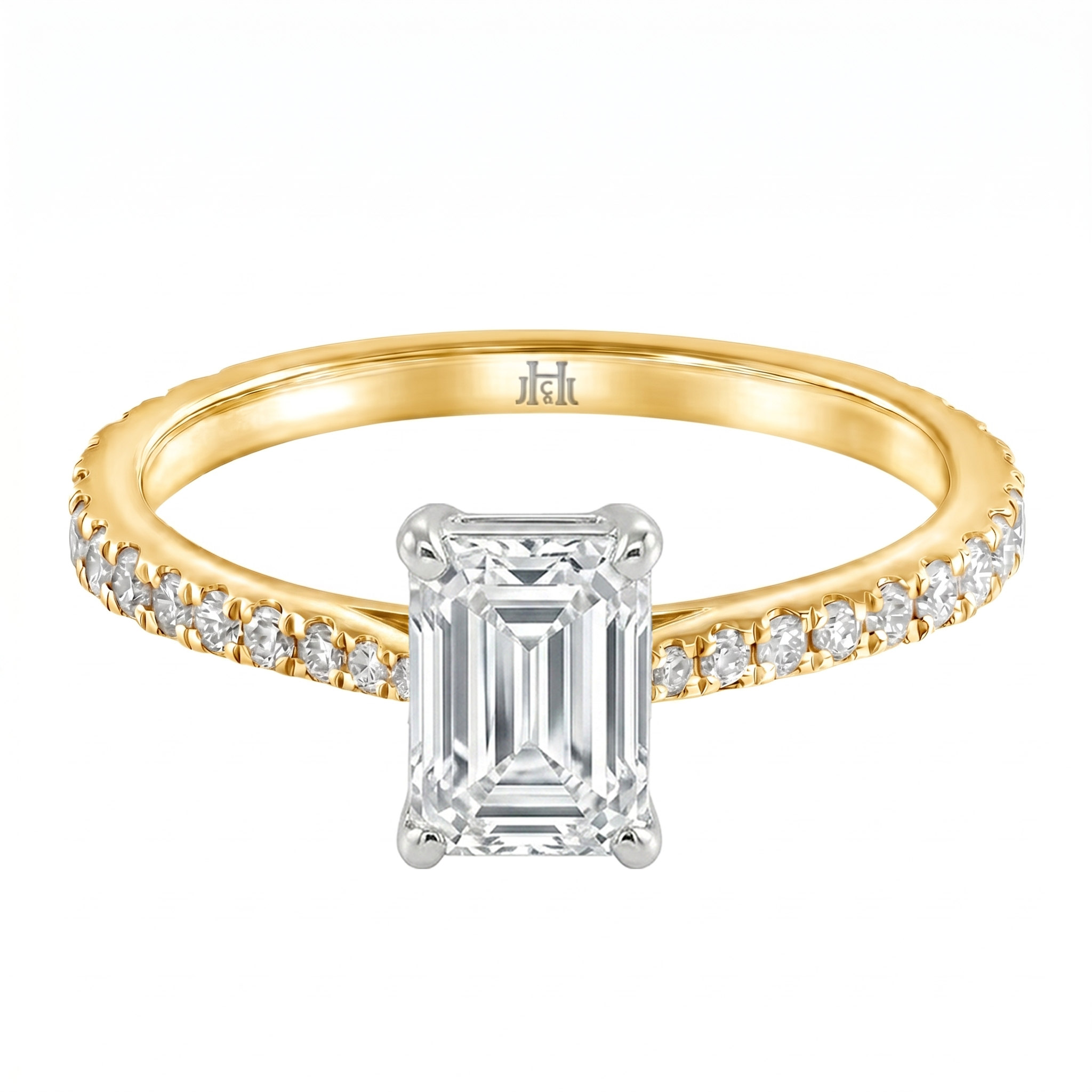Le Grande Teton Emerald Cut Diamond Solitaire Engagement Ring with Pavé Set in 18K Gold - Jackson Hole Jewelry Company