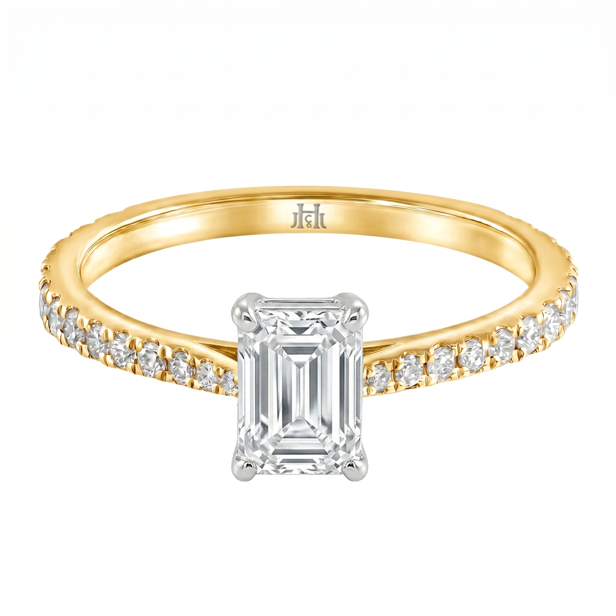 Le Grande Teton Emerald Cut Diamond Solitaire Engagement Ring with Pavé Set in 18K Gold - Jackson Hole Jewelry Company