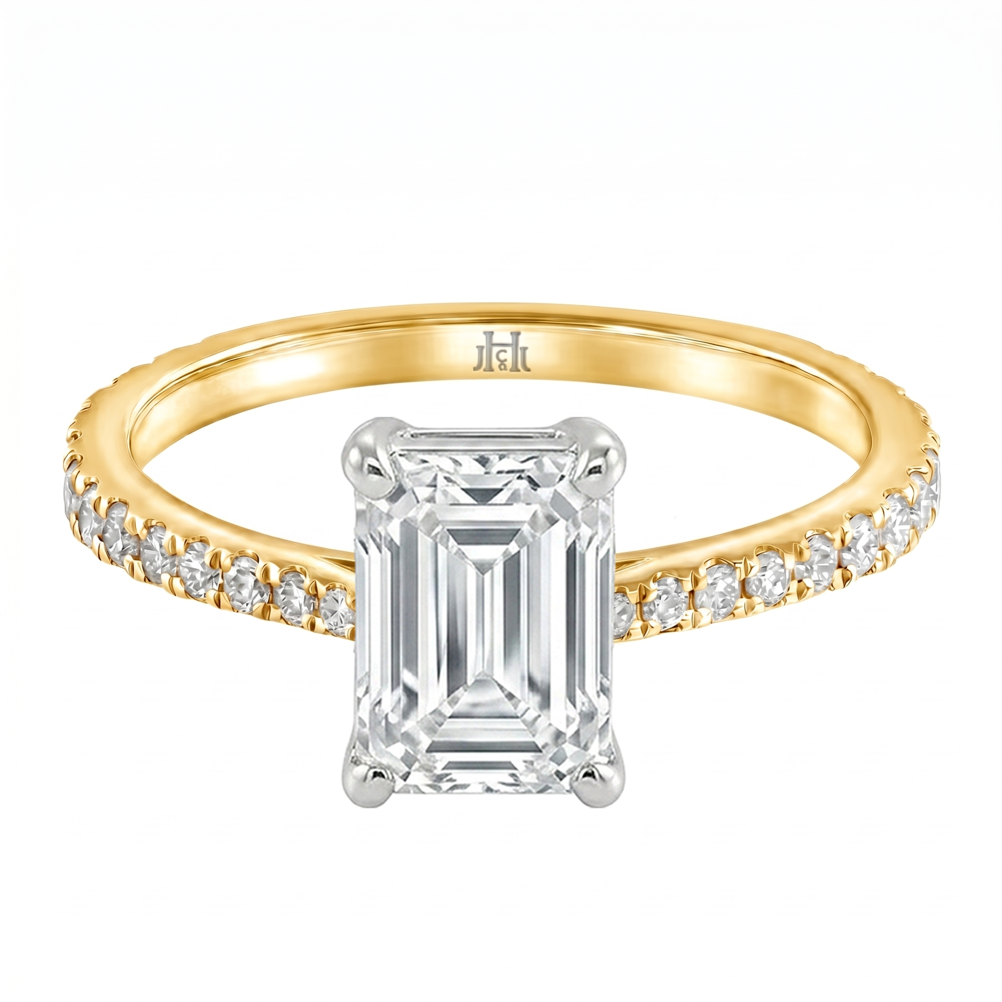 Le Grande Teton Emerald Cut Diamond Solitaire Engagement Ring with Pavé Set in 18K Gold - Jackson Hole Jewelry Company