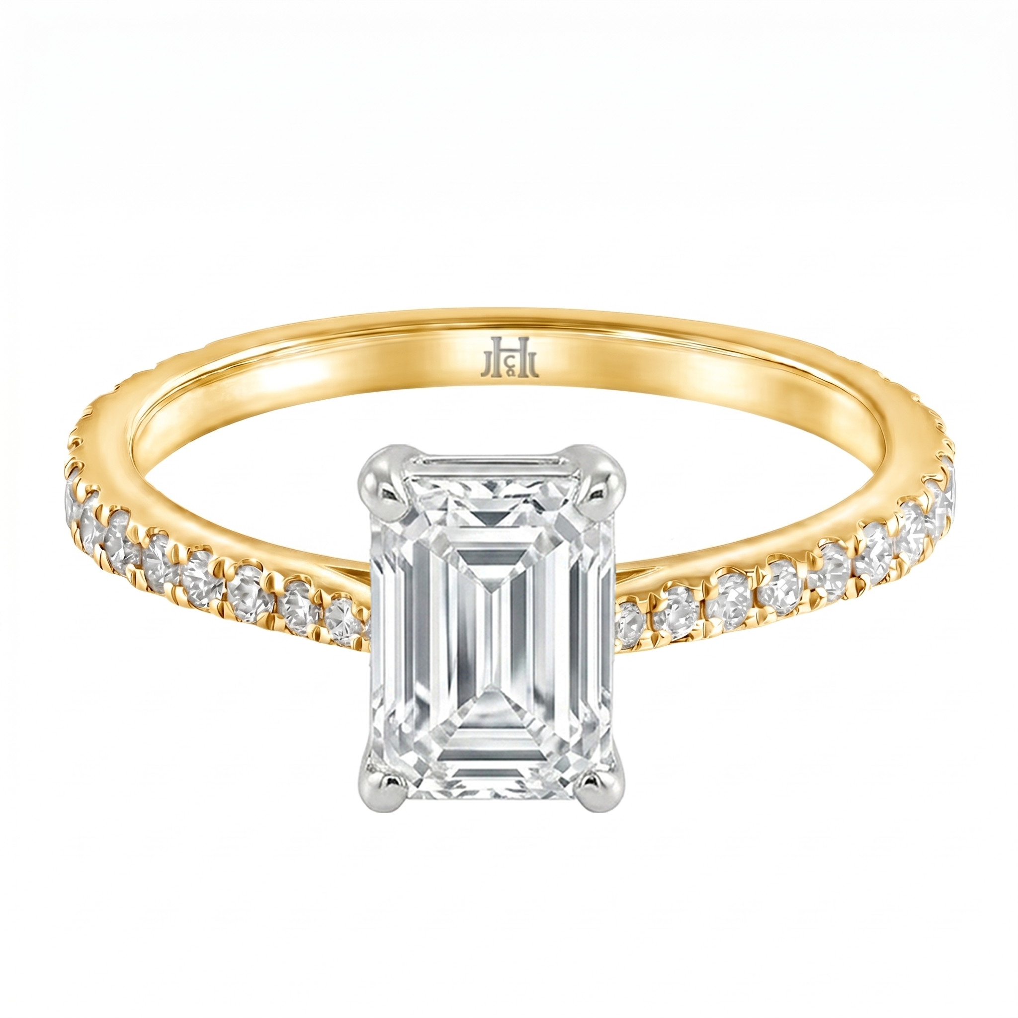 Le Grande Teton Emerald Cut Diamond Solitaire Engagement Ring with Pavé Set in 18K Gold - Jackson Hole Jewelry Company