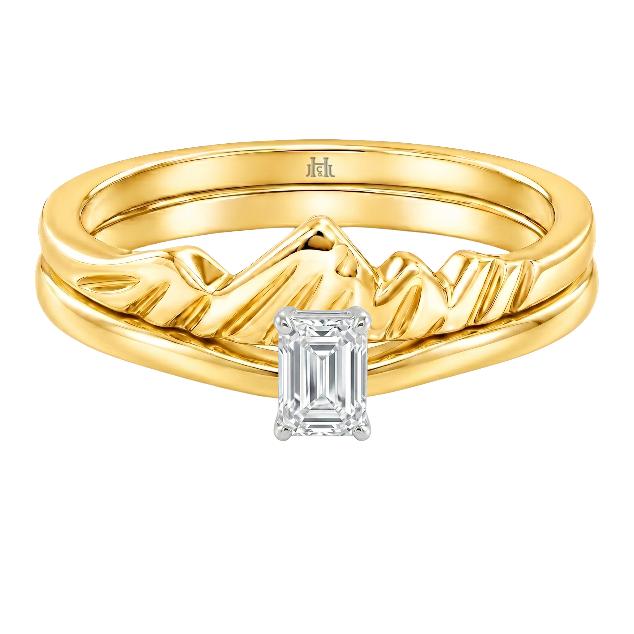 Le PeTeton Emerald Cut Diamond Solitaire Engagement Dúo Stack Rings in 18K Gold - Jackson Hole Jewelry Company