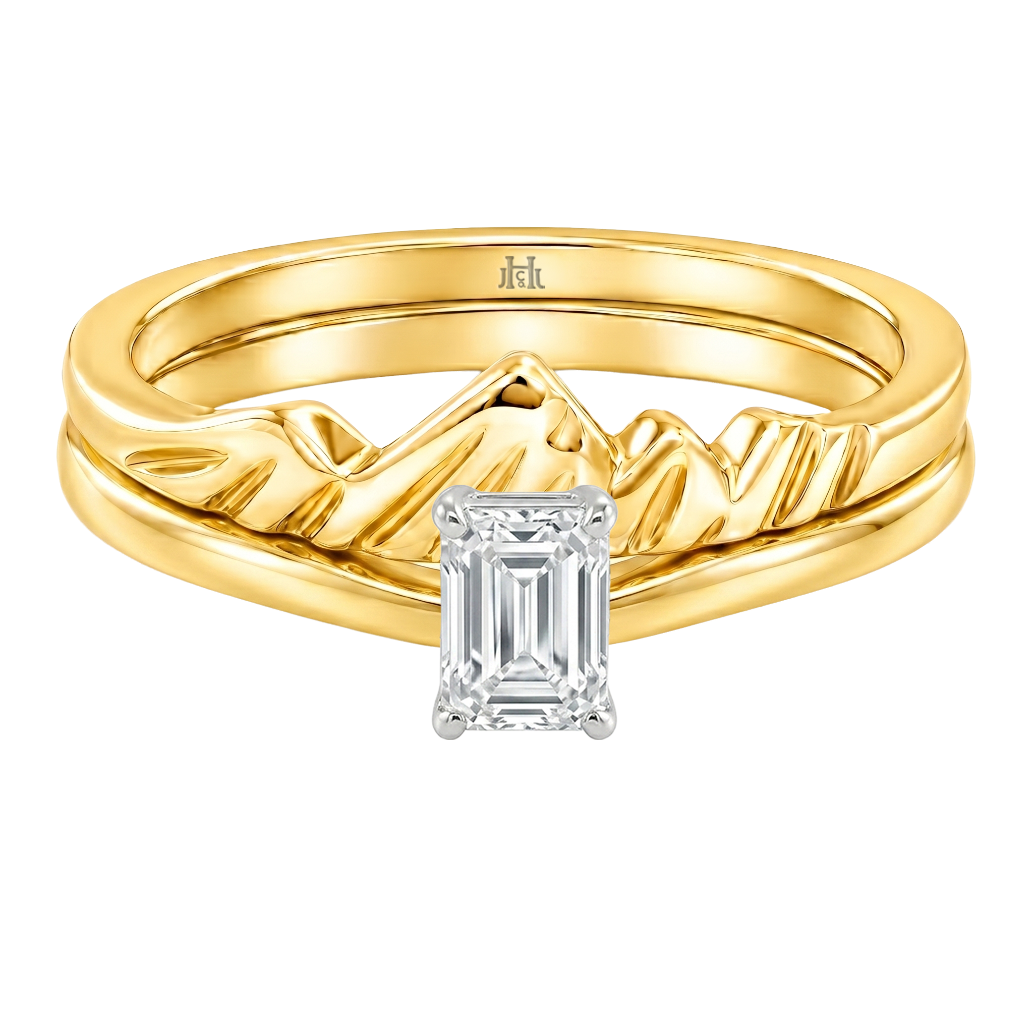 Le PeTeton Emerald Cut Diamond Solitaire Engagement Dúo Stack Rings in 18K Gold - Jackson Hole Jewelry Company