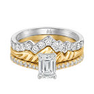 Le Grande Teton Emerald Cut Diamond Solitaire Engagement Trio Stack Rings with Pavé Set in 18K Gold - Jackson Hole Jewelry Company