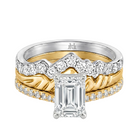 Le Grande Teton Emerald Cut Diamond Solitaire Engagement Trio Stack Rings with Pavé Set in 18K Gold - Jackson Hole Jewelry Company