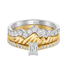 Le PeTeton Emerald Cut Diamond Solitaire Engagement Trio Stack Rings with Pavé Set in 18K Gold - Jackson Hole Jewelry Company