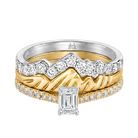 Le PeTeton Emerald Cut Diamond Solitaire Engagement Trio Stack Rings with Pavé Set in 18K Gold - Jackson Hole Jewelry Company