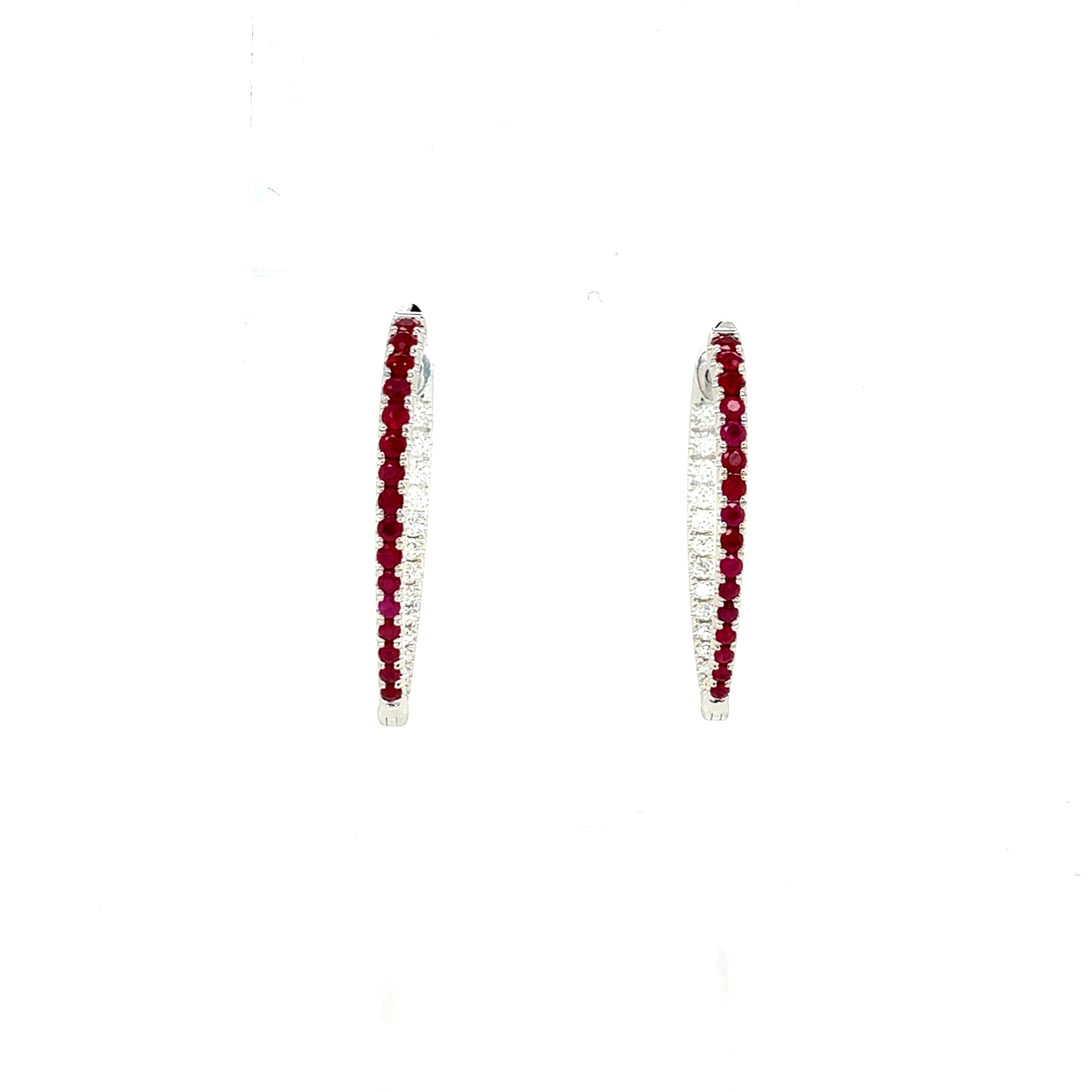 Ruby & Diamond Drop-Shape Hoop Earrings in 18K White Gold - Jackson Hole Jewelry Company