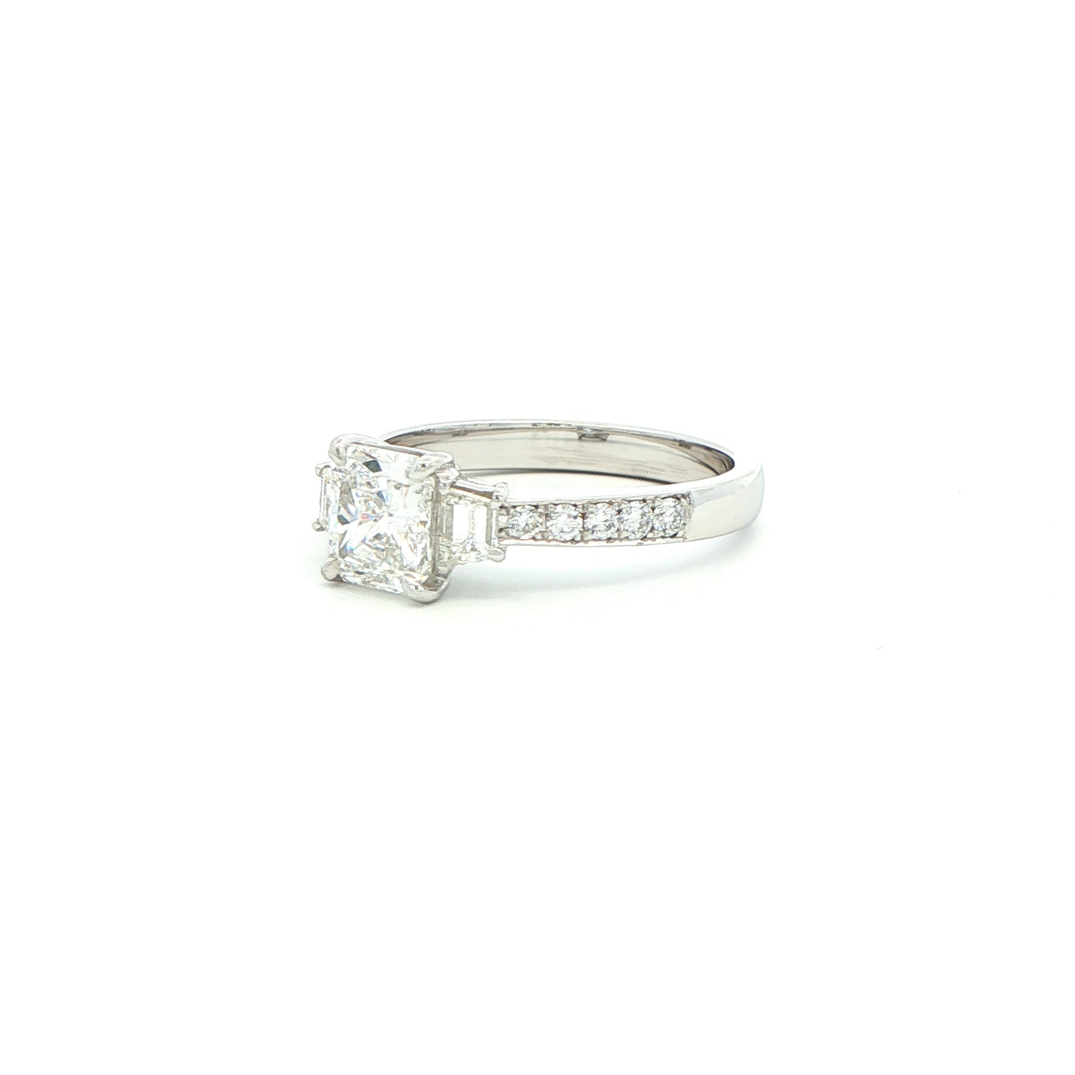 Radiant Cut Diamond Engagement Ring in Platinum with Pavé Band - Jackson Hole Jewelry Company