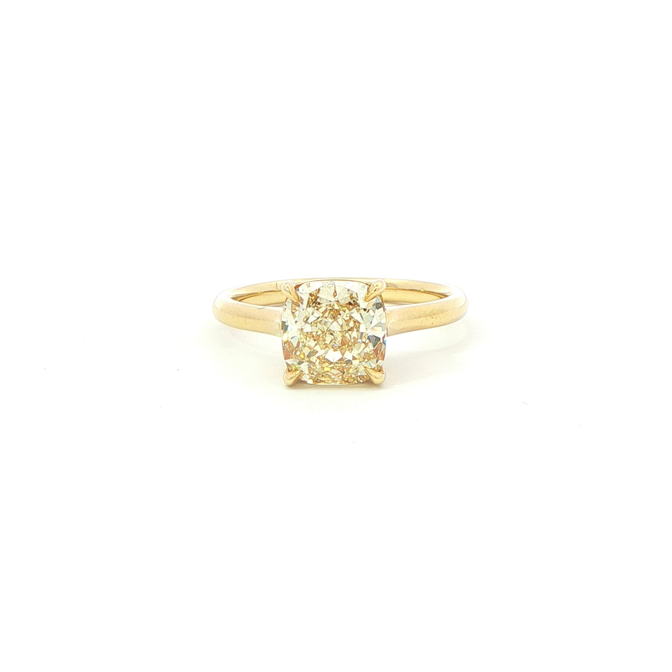 Fancy Yellow Cushion Cut Diamond Ring in 18K Yellow Gold - Jackson Hole Jewelry Company