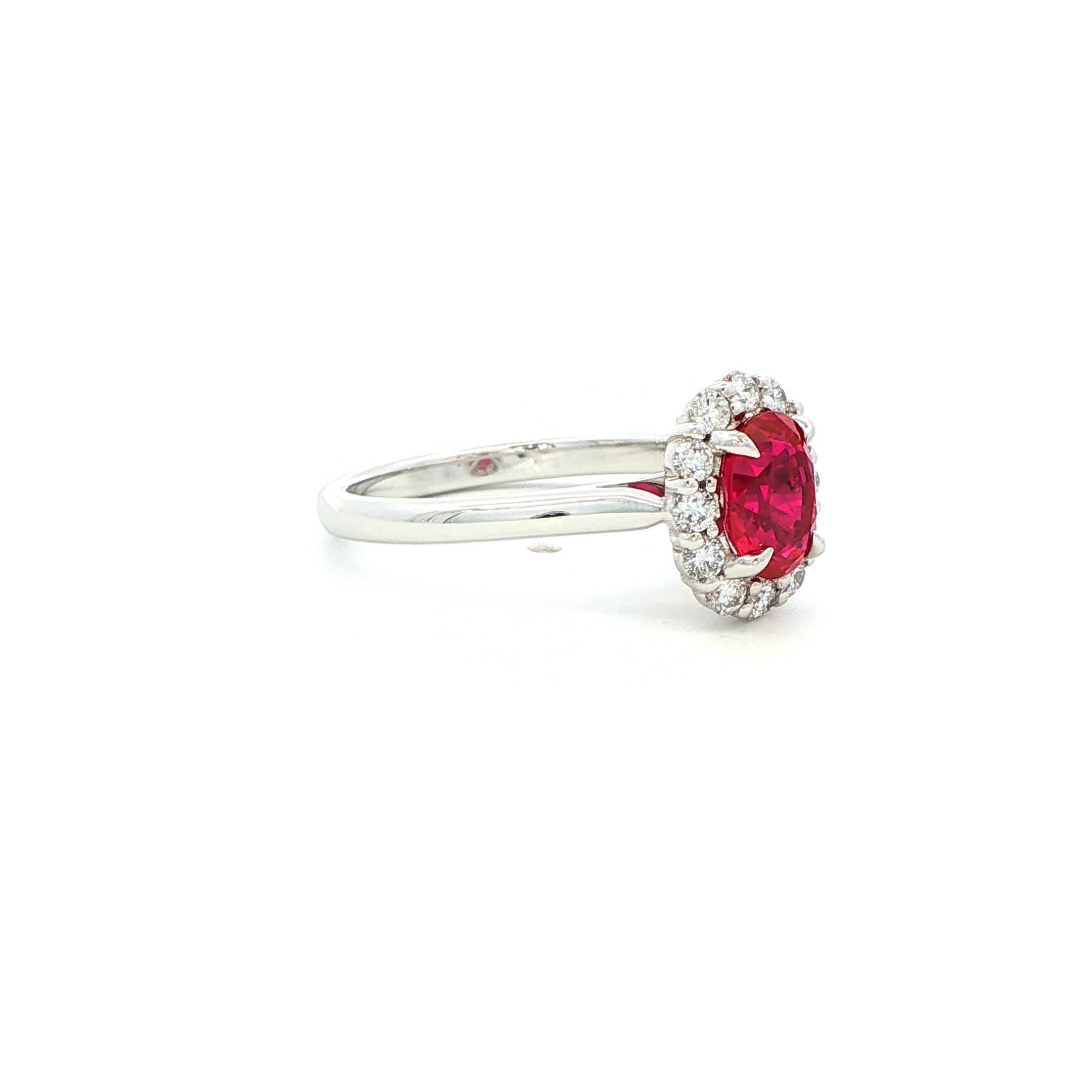 Oval Ruby & Diamond Halo Ring in Platinum - Jackson Hole Jewelry Company