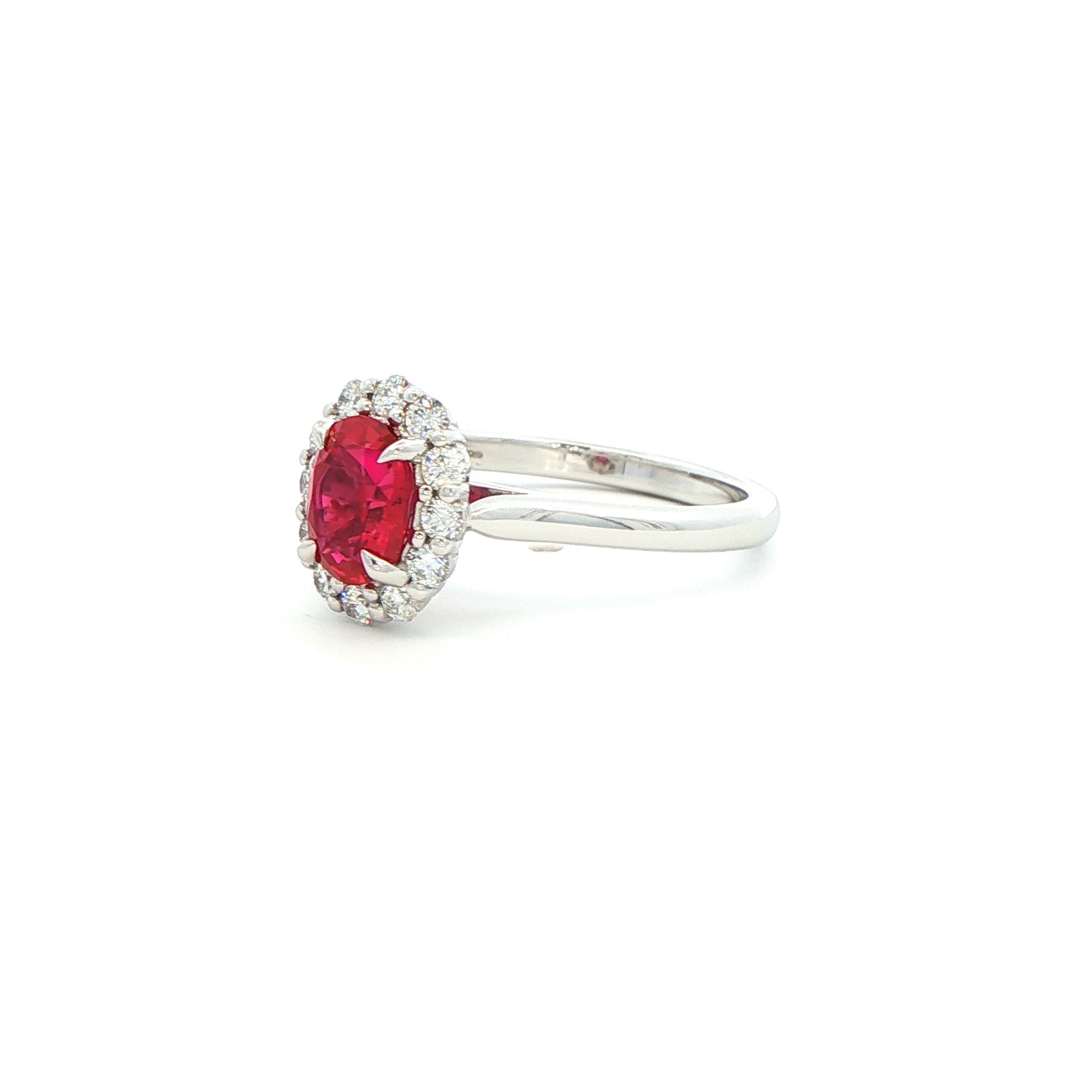 Oval Ruby & Diamond Halo Ring in Platinum - Jackson Hole Jewelry Company