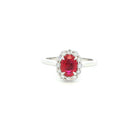 Oval Ruby & Diamond Halo Ring in Platinum - Jackson Hole Jewelry Company