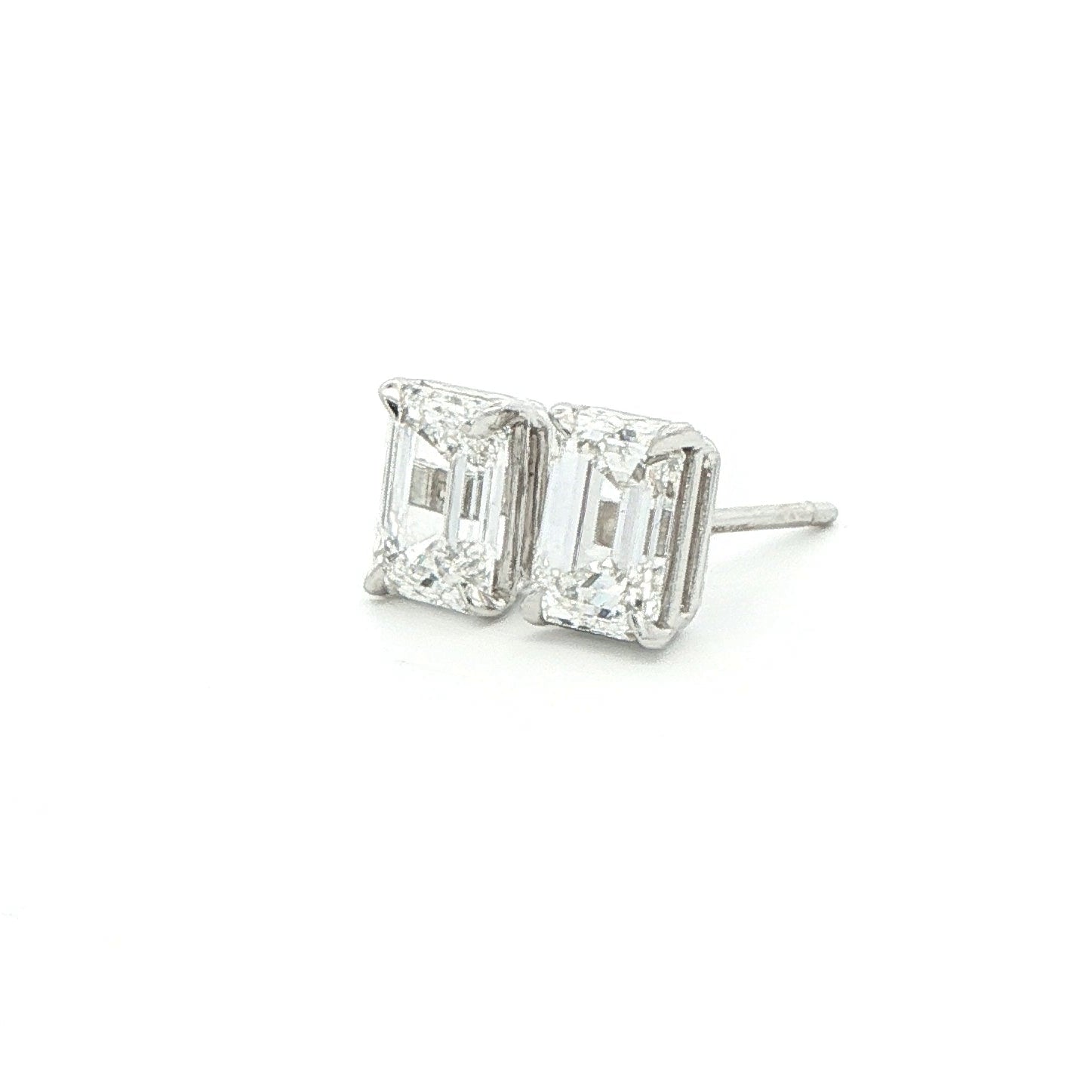 Emerald Cut Diamond Stud Earrings in 18K White Gold 2.03 Cttw - Jackson Hole Jewelry Company