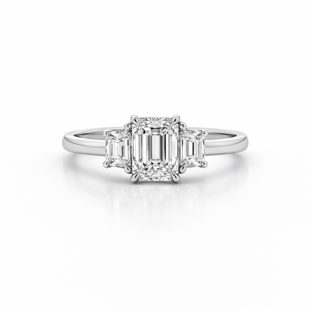 Radiant Cut Diamond Three Stone Engagement Ring in Platinum - Jackson Hole Jewelry Company