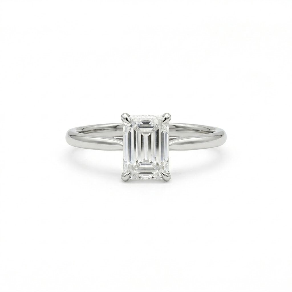 Emerald Cut Diamond Solitaire Ring in 18K White Gold - Jackson Hole Jewelry Company