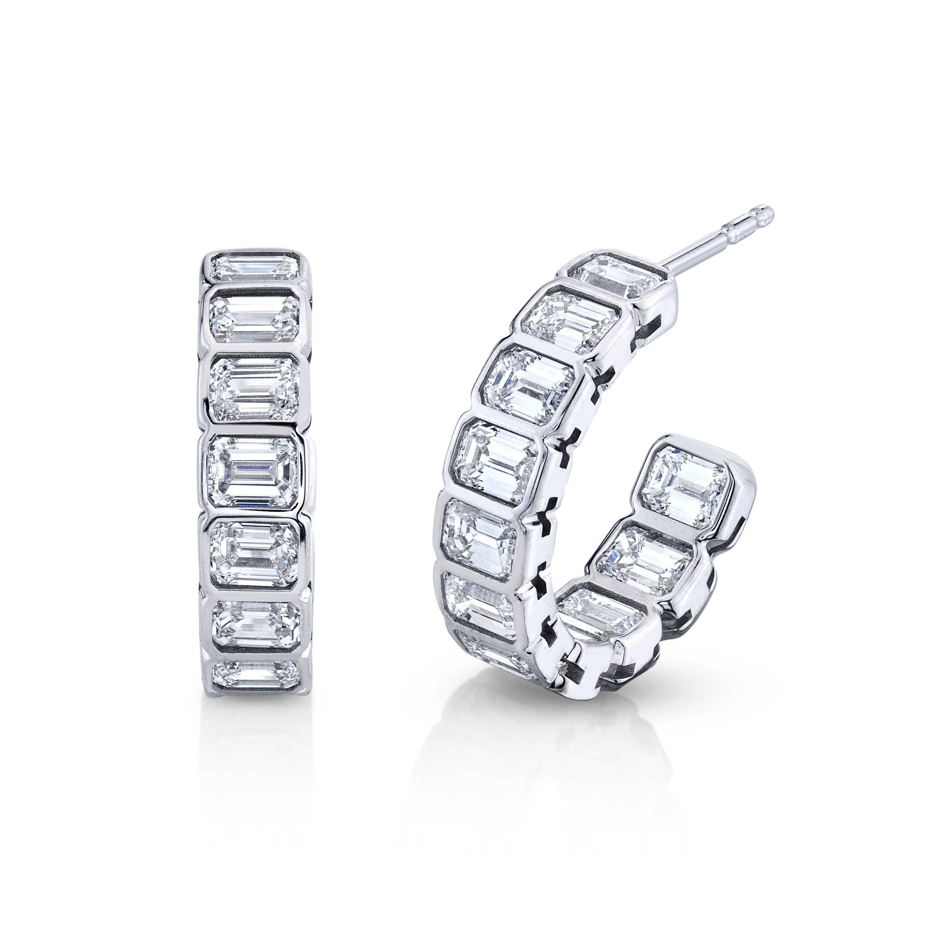 Emerald-Cut Diamond Hoop Earrings in 18K White Gold - Jackson Hole Jewelry Company