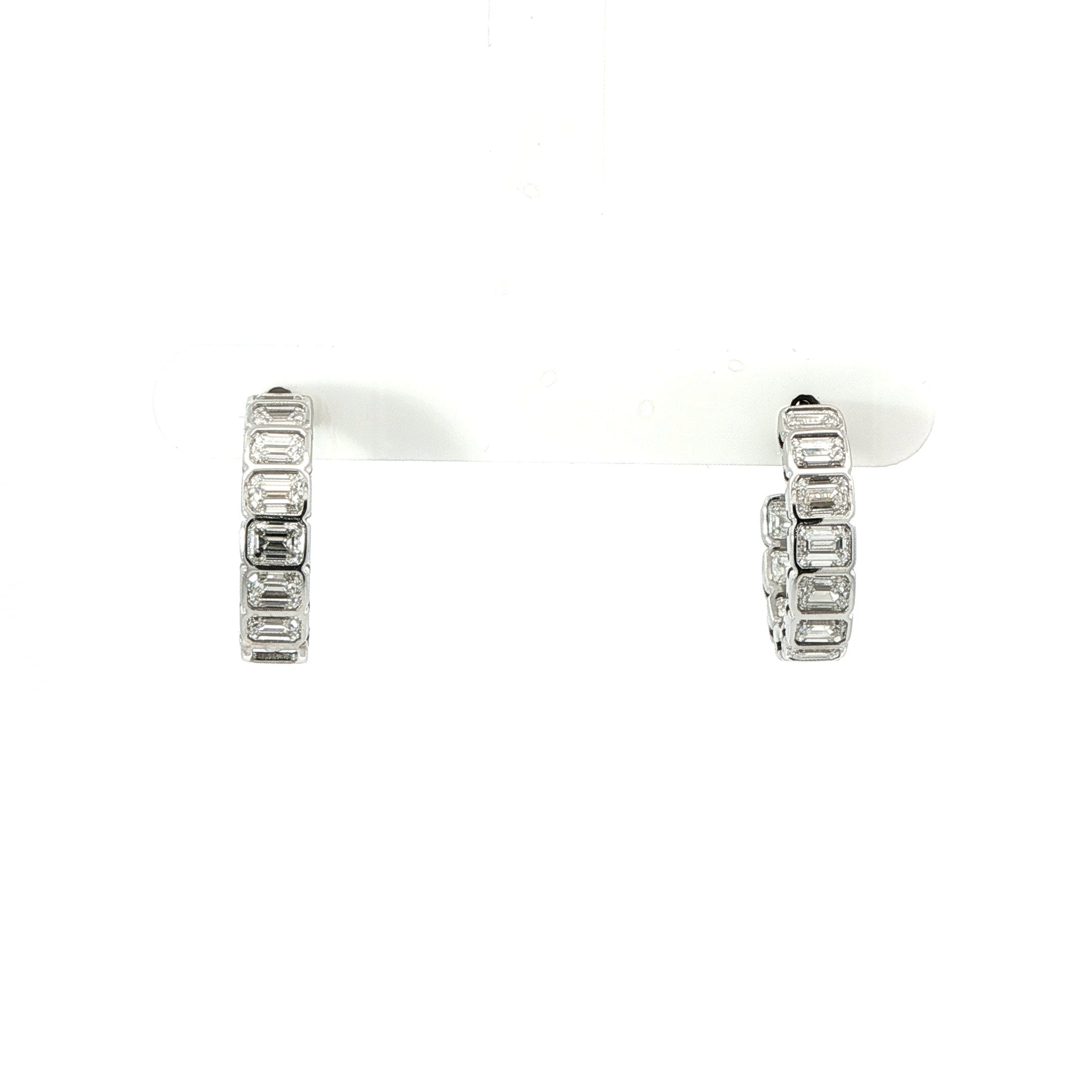 Emerald Cut Diamond Hoop Earrings in 18K White Gold 4.03 Cttw - Jackson Hole Jewelry Company