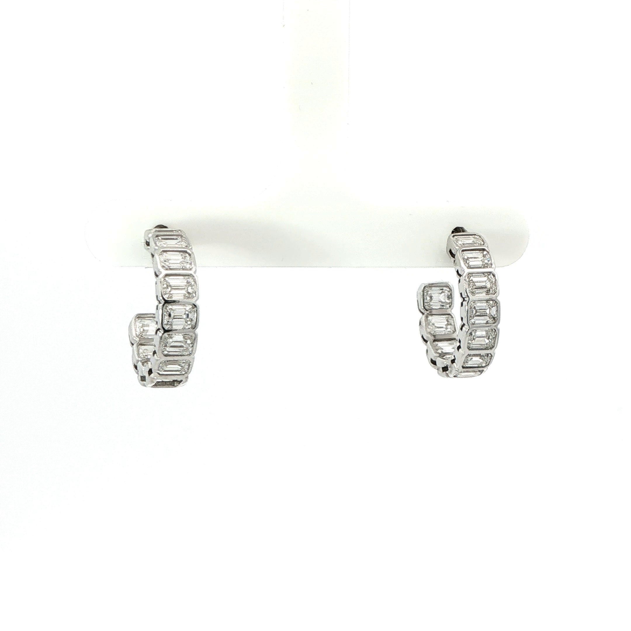 Emerald Cut Diamond Hoop Earrings in 18K White Gold 4.03 Cttw - Jackson Hole Jewelry Company
