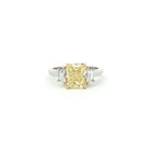 Fancy Yellow Radiant Cut Diamond Three-Stone Ring in Platinum & 18K Yellow Gold - Jackson Hole Jewelry Company
