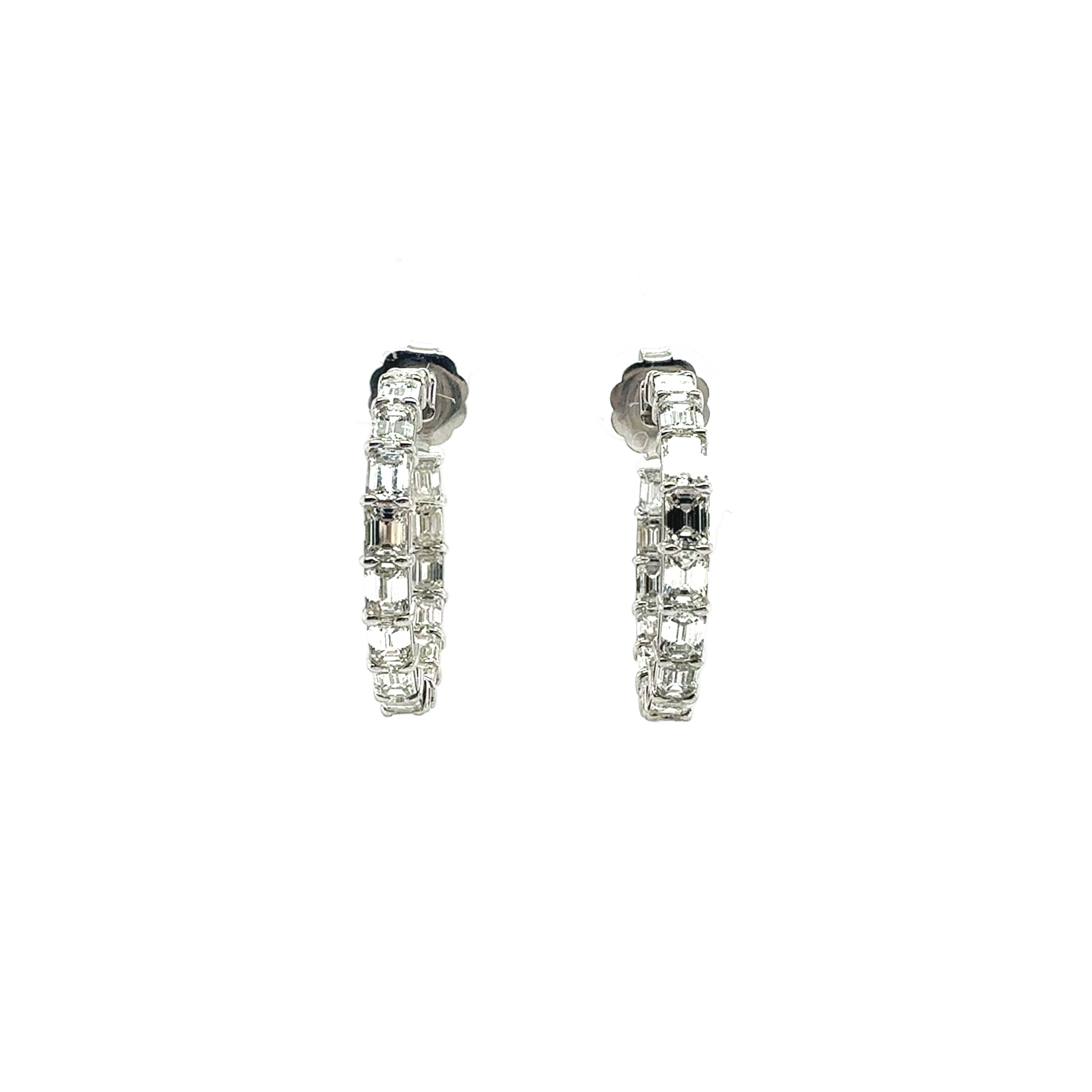 Hoop Earrings with Emerald Cut Diamonds in 18K White Gold - Jackson Hole Jewelry Company