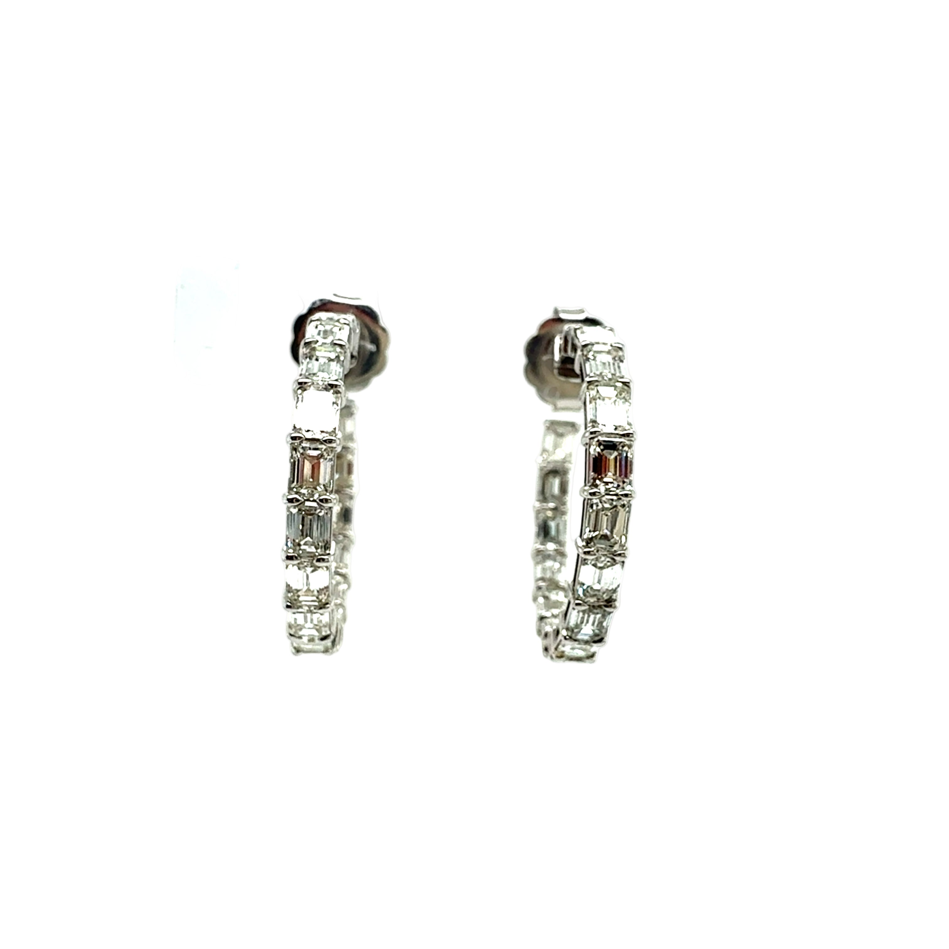 Hoop Earrings with Emerald Cut Diamonds in 18K White Gold - Jackson Hole Jewelry Company
