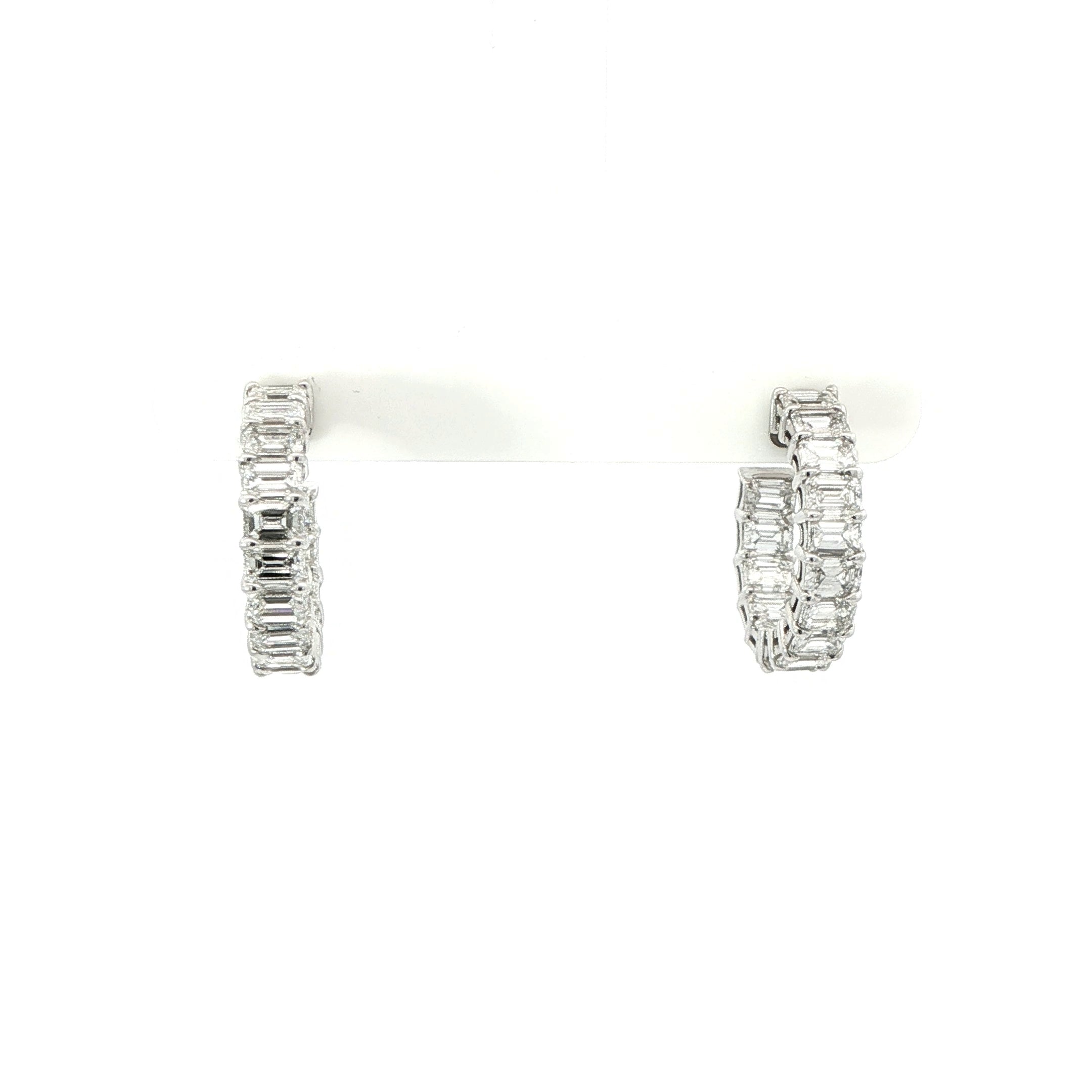 Emerald-Cut Diamond Hoop Earrings in 18K White Gold - Jackson Hole Jewelry Company