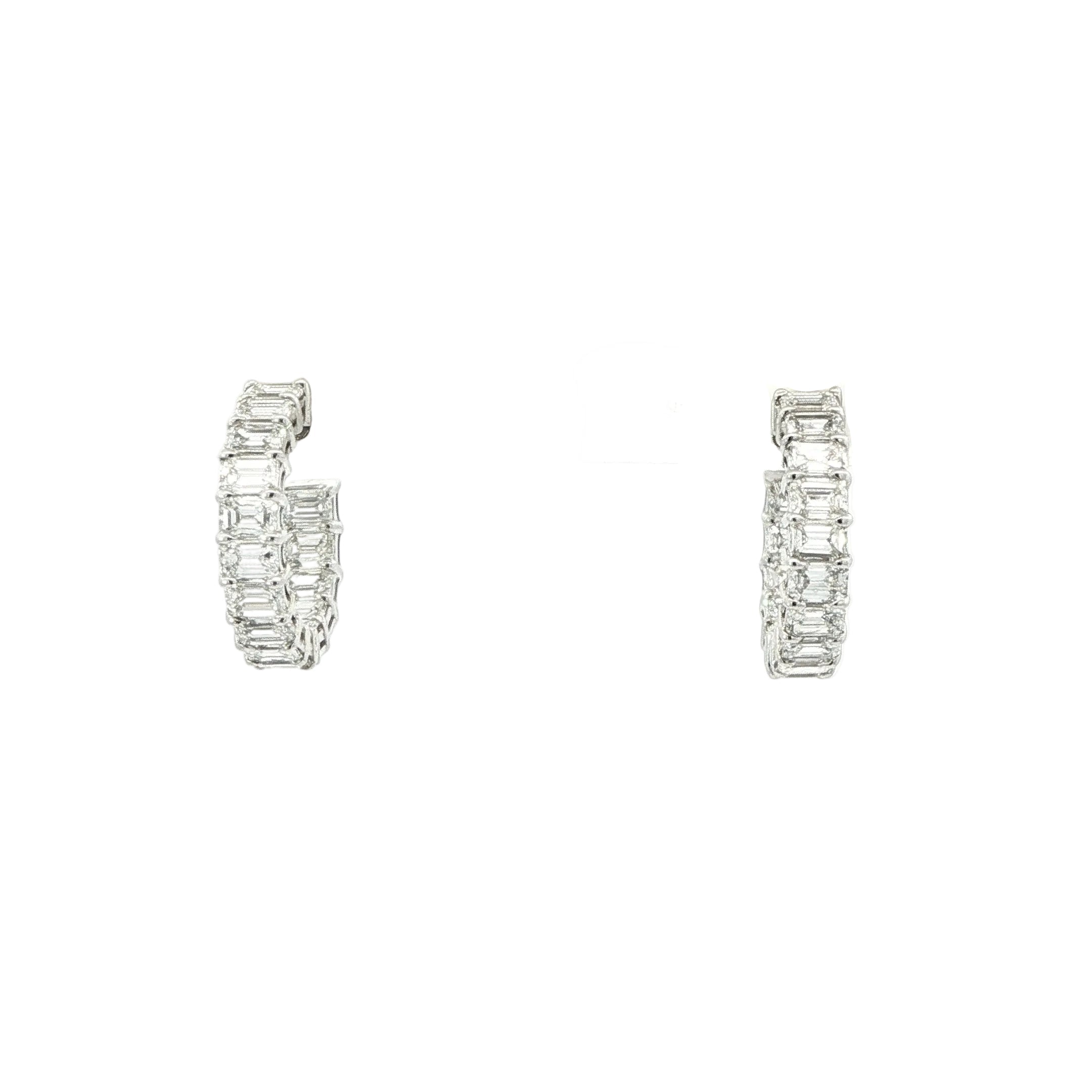 Emerald-Cut Diamond Hoop Earrings in 18K White Gold - Jackson Hole Jewelry Company