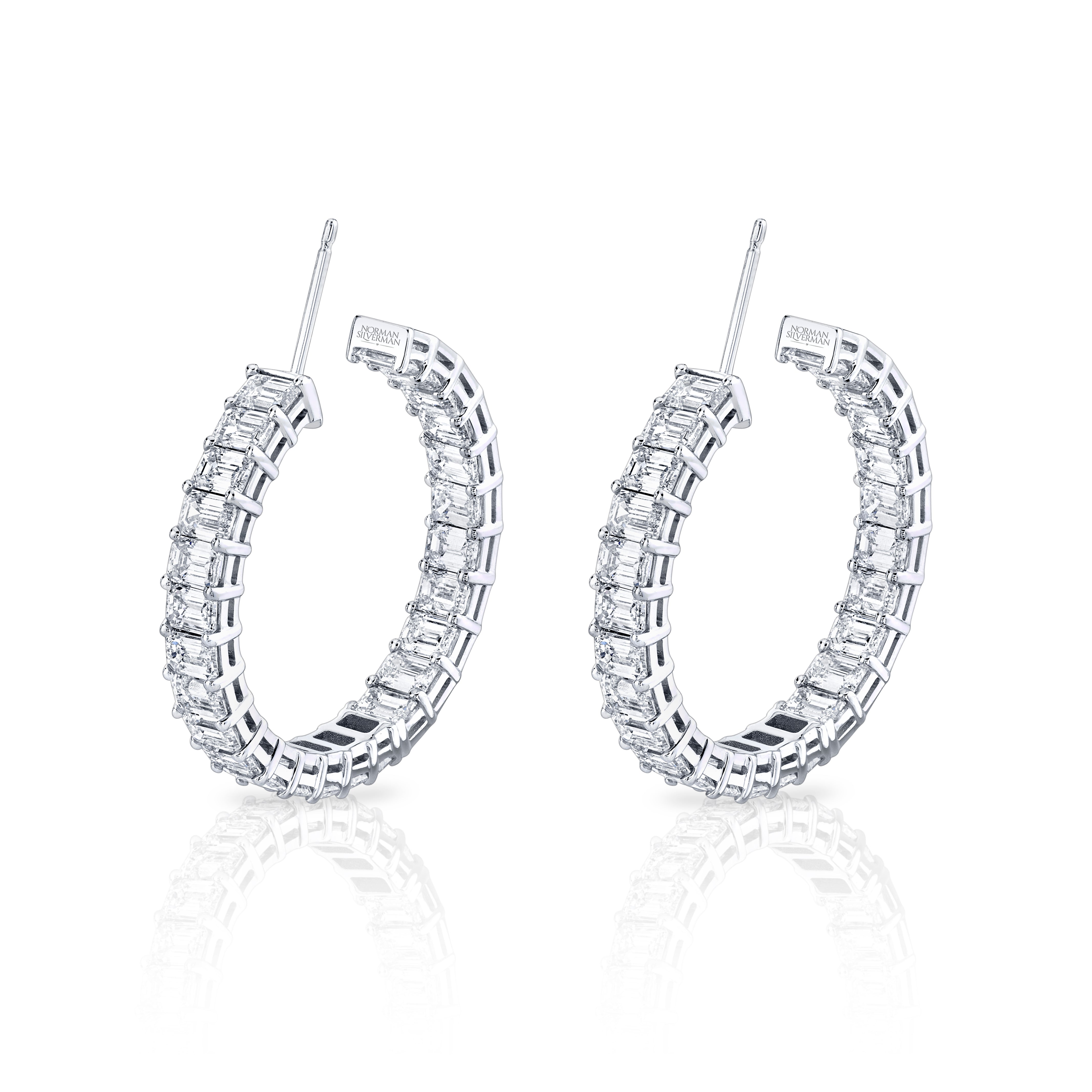 Emerald-Cut Diamond Hoop Earrings in 18K White Gold - Jackson Hole Jewelry Company