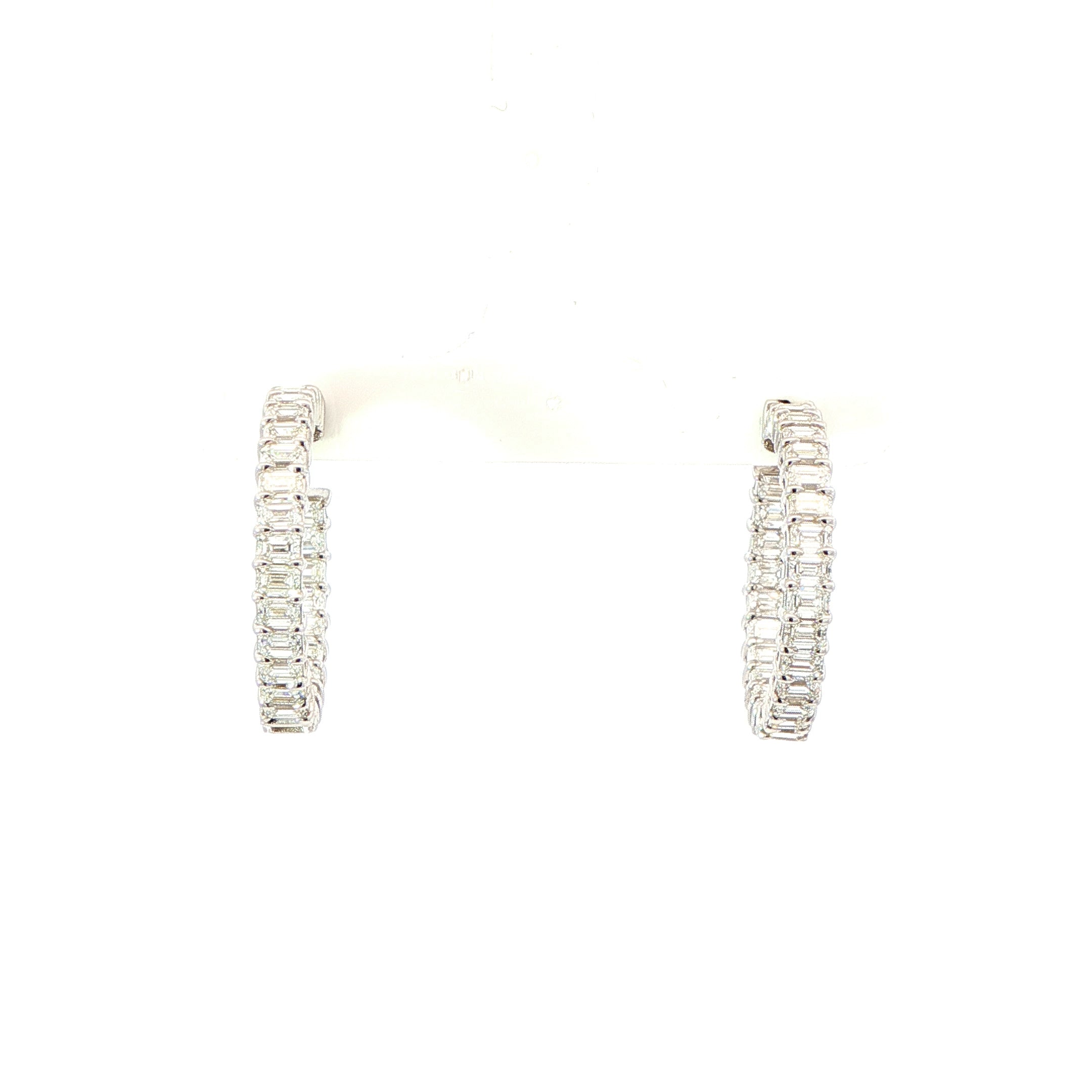 Emerald Cut Diamond Hoop Earrings in 18K White Gold 5.00 Cttw - Jackson Hole Jewelry Company